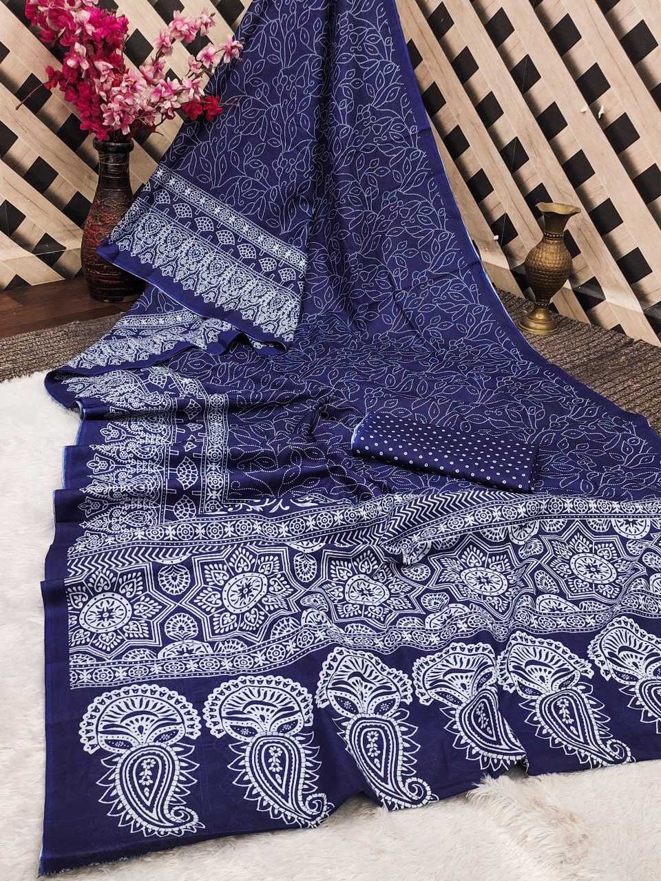 Ynf Cotton RIN229 112 Sarees Wholesale Ajrakh Sarees Cotton Sarees Mulmul Cotton Sarees Manufacturer