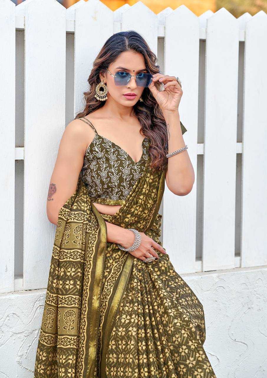 Ynf Cotton RIN229 Bagru Sarees Wholesale Party Wear Sarees Zari Border Sarees Manufacturer