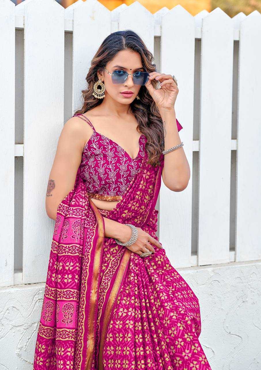 Ynf Cotton RIN229 Bagru Sarees Wholesale Party Wear Sarees Zari Border Sarees Manufacturer