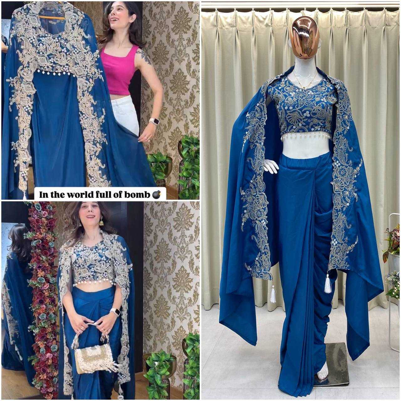 Ynf Crepe RIN110 365 Gowns Wholesale Embroidery Gowns Party Wear Gowns Designer Gowns Indo-Western Gowns Lace Gowns Manufacturer