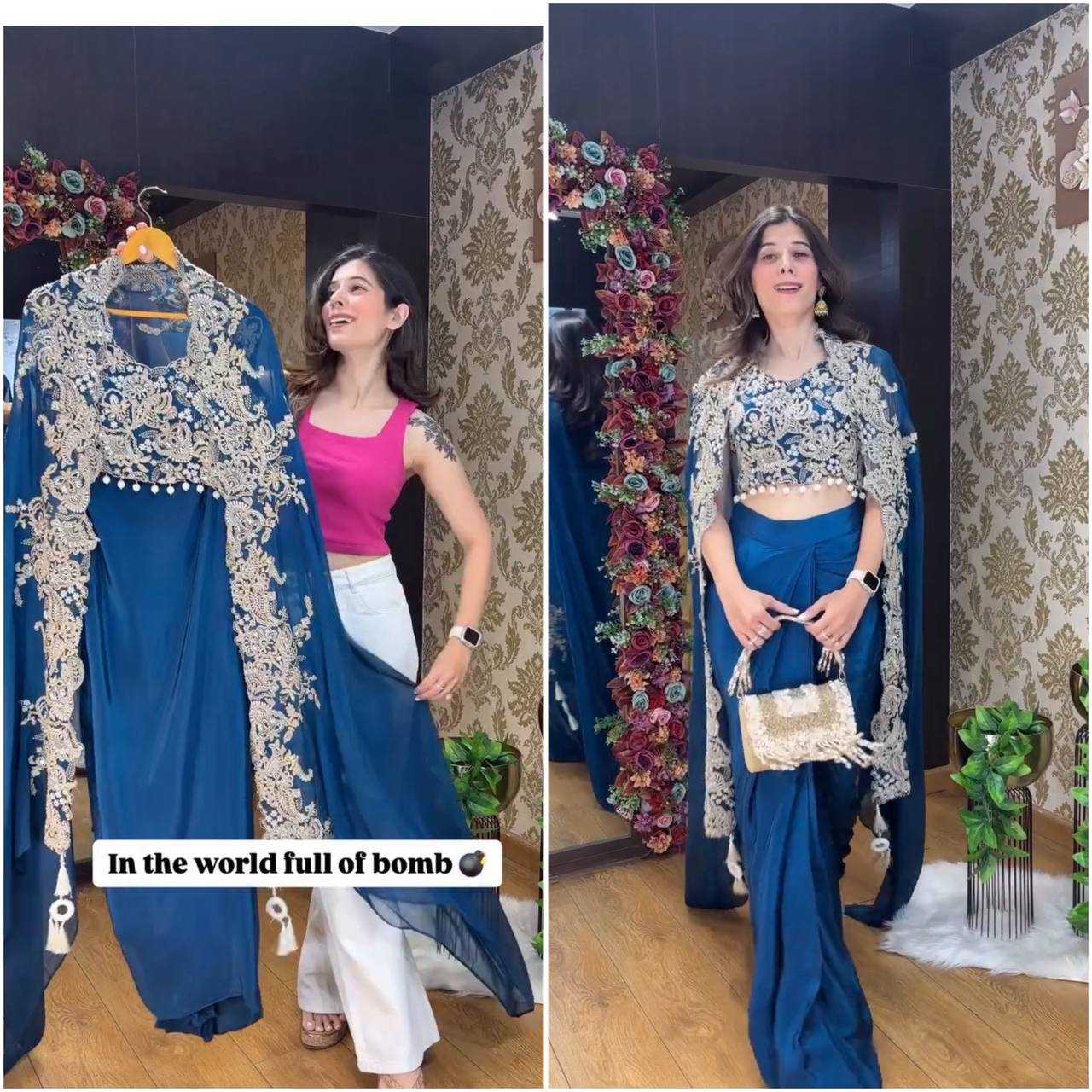 Ynf Crepe RIN110 365 Gowns Wholesale Embroidery Gowns Party Wear Gowns Designer Gowns Indo-Western Gowns Lace Gowns Manufacturer