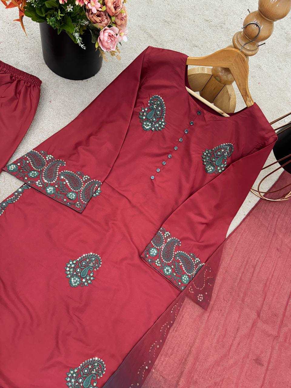 Ynf Crepe Silk KESH499 011 Suits & Dresses Wedding Collections Festive Collections Wholesale Palazzo Suit Embroidered Dresses Silk Dresses Manufacturer