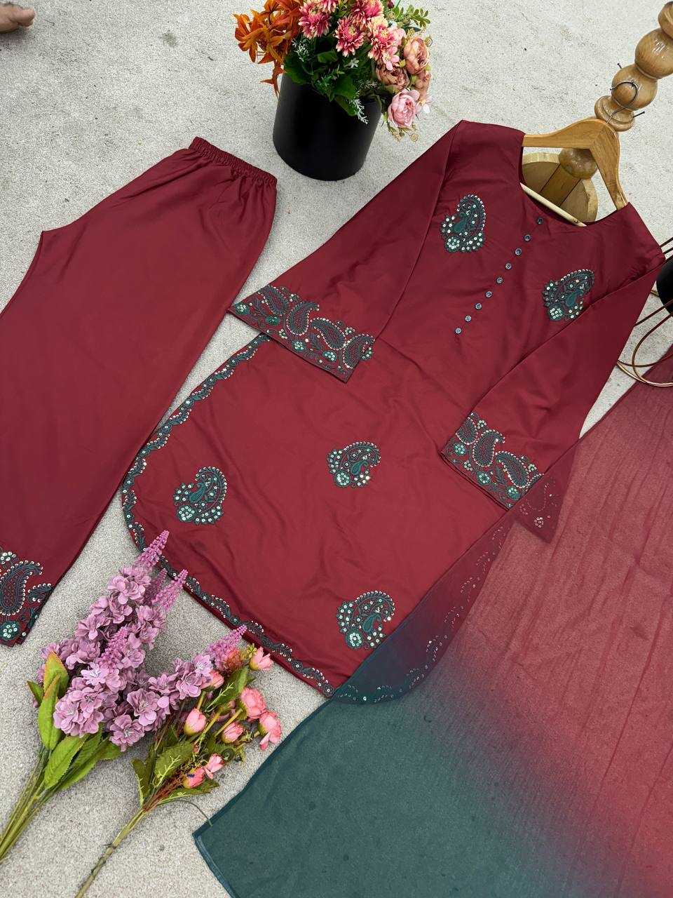 Ynf Crepe Silk KESH499 011 Suits & Dresses Wedding Collections Festive Collections Wholesale Palazzo Suit Embroidered Dresses Silk Dresses Manufacturer