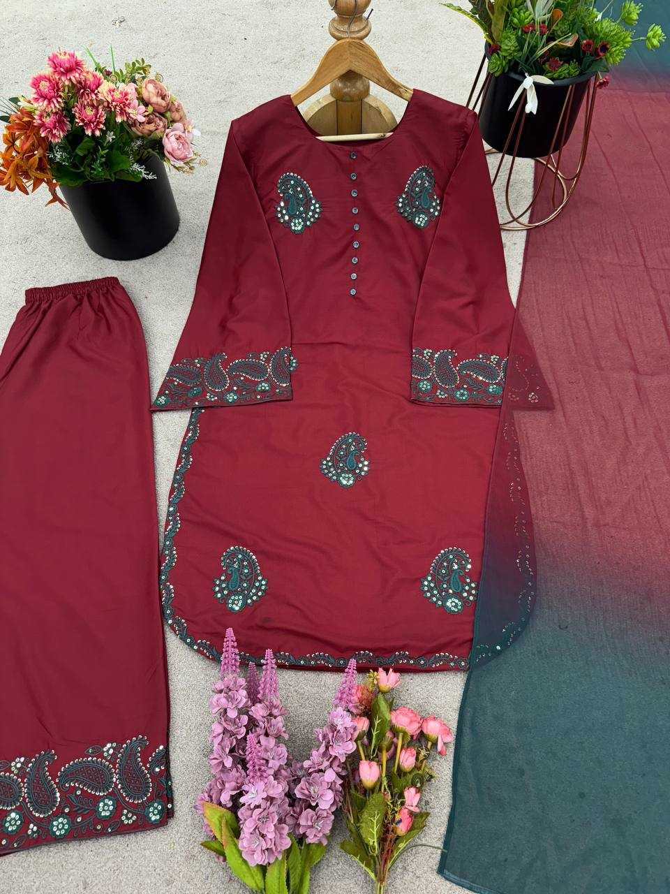Ynf Crepe Silk KESH499 011 Suits & Dresses Wedding Collections Festive Collections Wholesale Palazzo Suit Embroidered Dresses Silk Dresses Manufacturer