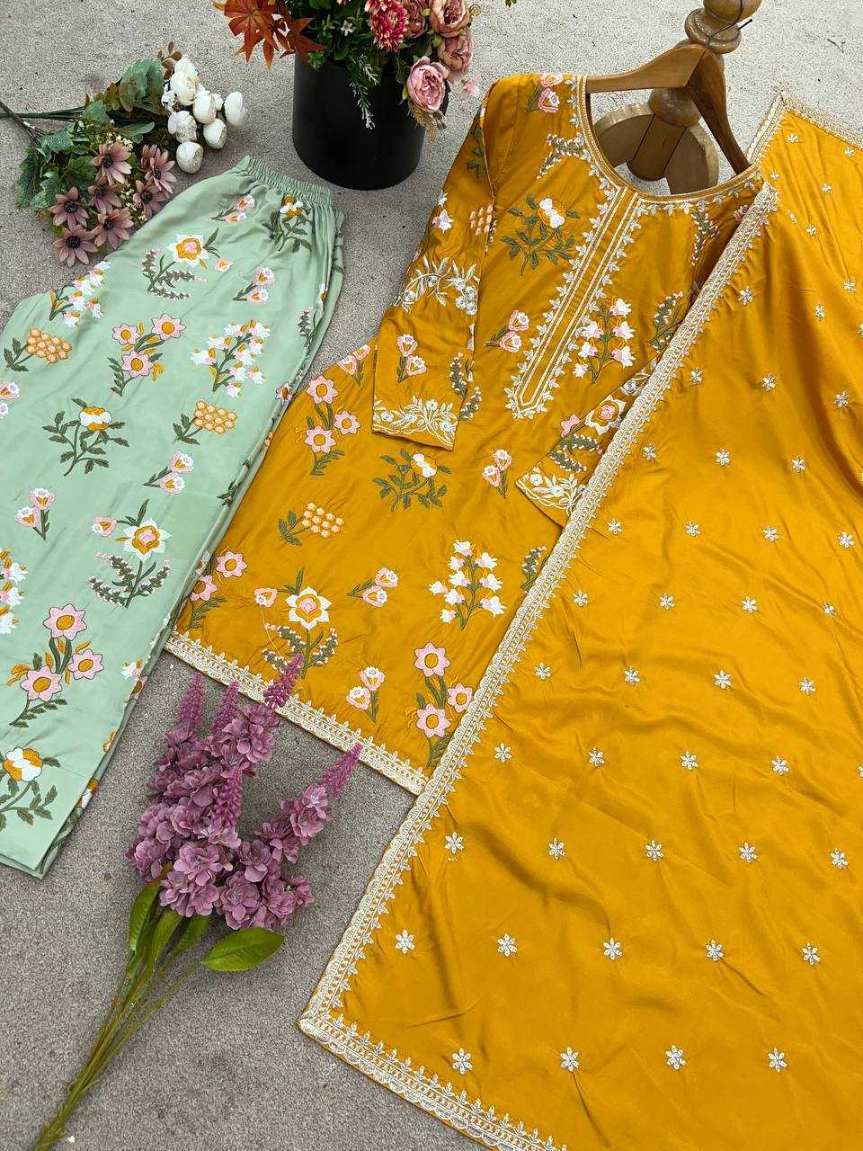 Ynf Crepe Silk KESH499 861 Suits & Dresses Wholesale Sharara Salwar Suits Party wear suits Yellow Salwar Suit Manufacturer