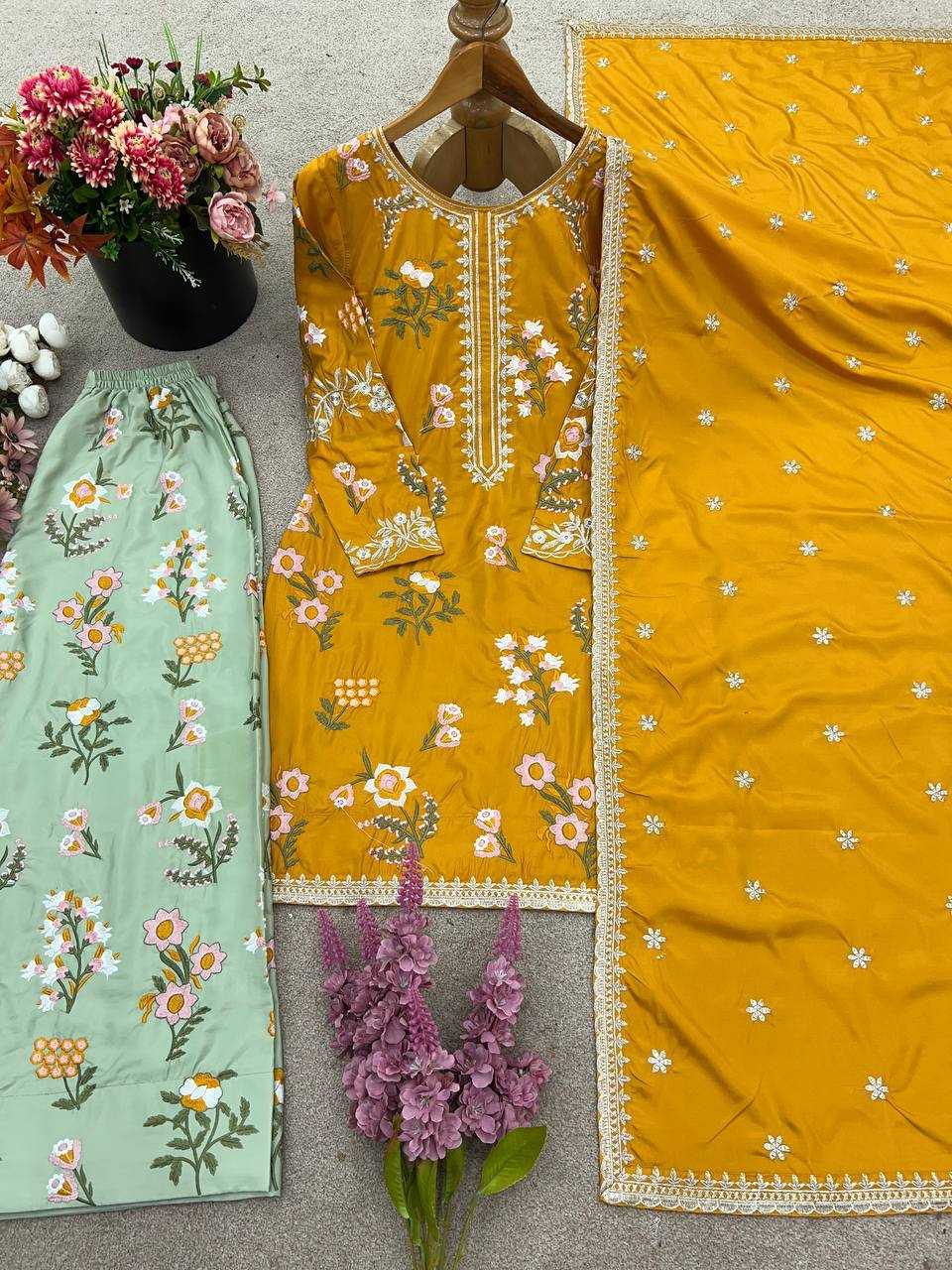 Ynf Crepe Silk KESH499 861 Suits & Dresses Wholesale Sharara Salwar Suits Party wear suits Yellow Salwar Suit Manufacturer