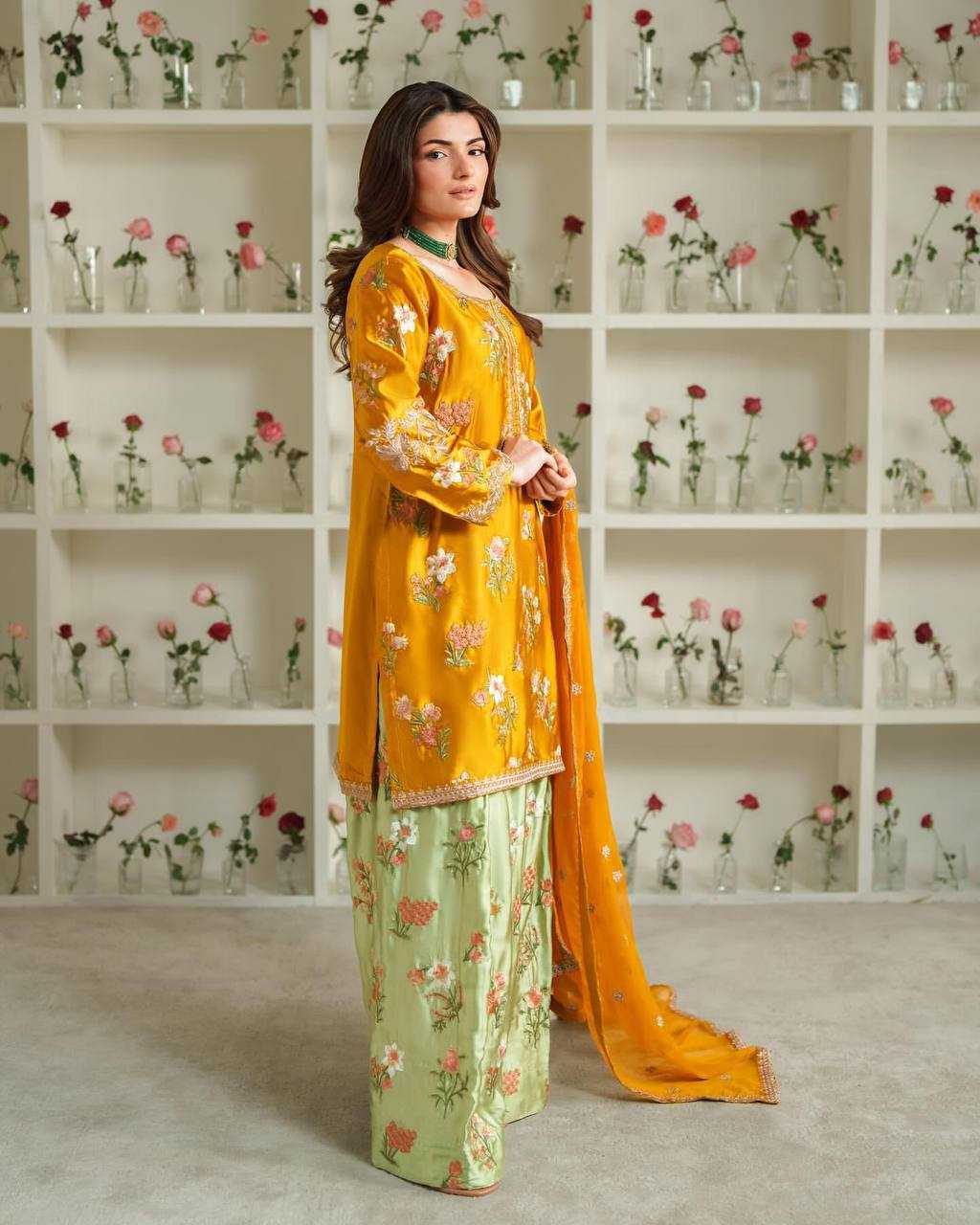 Ynf Crepe Silk KESH499 861 Suits & Dresses Wholesale Sharara Salwar Suits Party wear suits Yellow Salwar Suit Manufacturer