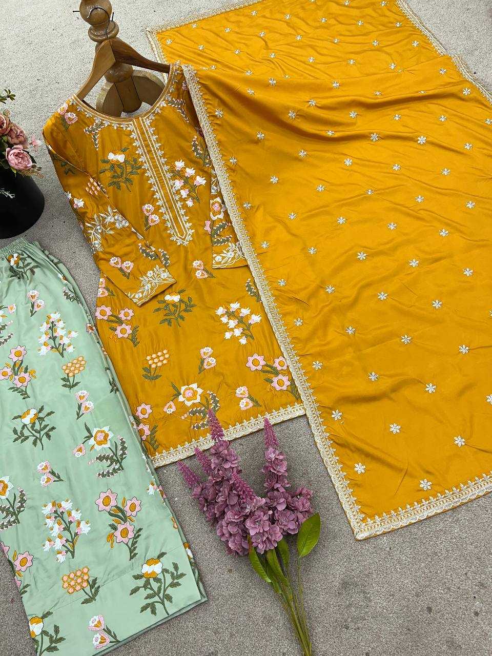 Ynf Crepe Silk KESH499 861 Suits & Dresses Wholesale Sharara Salwar Suits Party wear suits Yellow Salwar Suit Manufacturer
