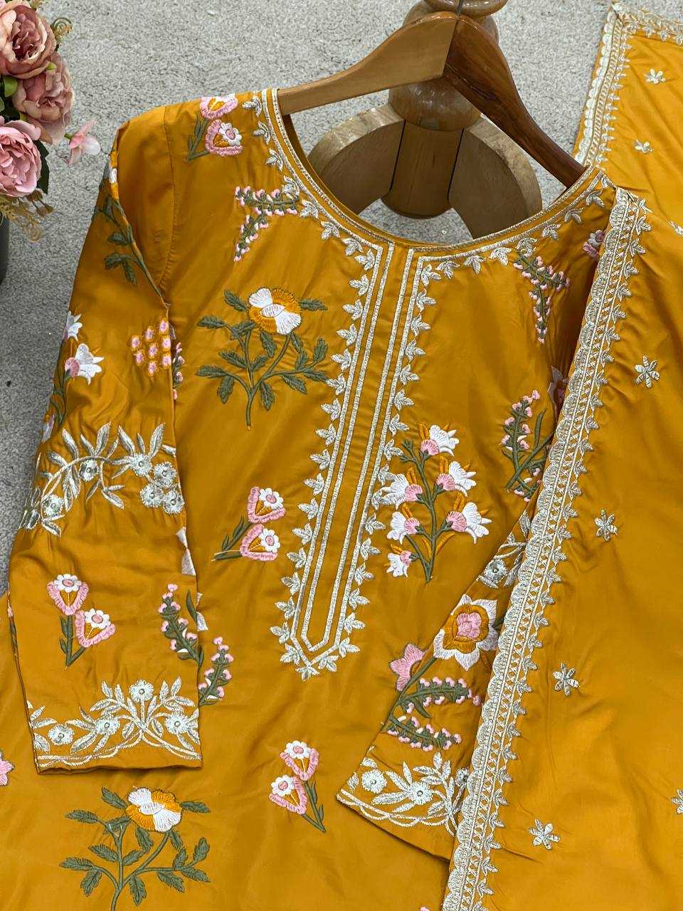 Ynf Crepe Silk KESH499 861 Suits & Dresses Wholesale Sharara Salwar Suits Party wear suits Yellow Salwar Suit Manufacturer