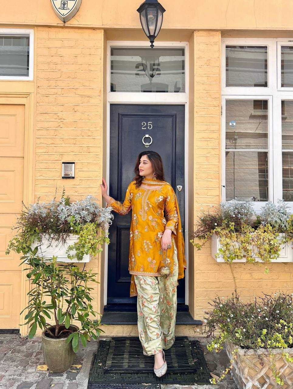 Ynf Crepe Silk KESH499 861 Suits & Dresses Wholesale Sharara Salwar Suits Party wear suits Yellow Salwar Suit Manufacturer