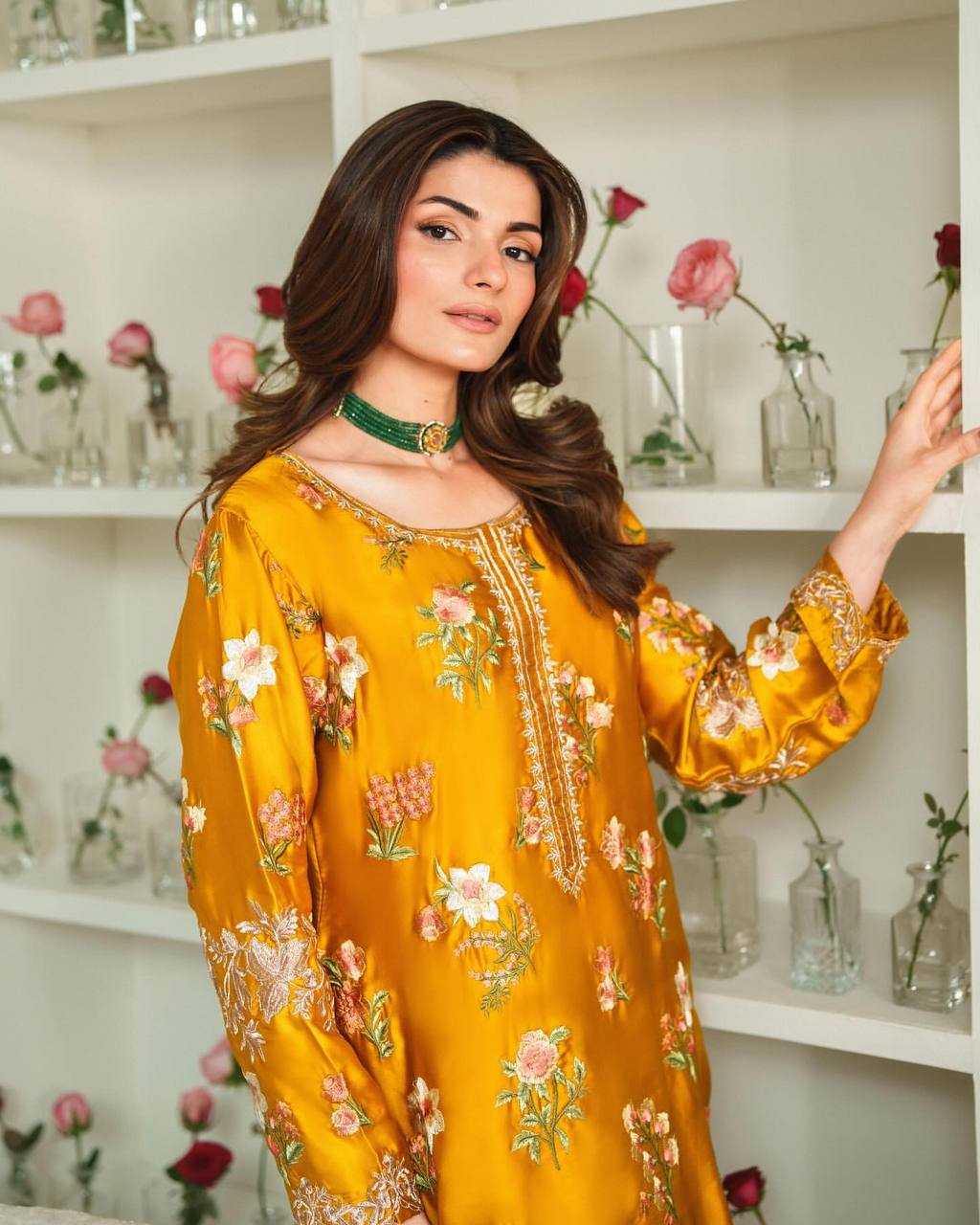 Ynf Crepe Silk KESH499 861 Suits & Dresses Wholesale Sharara Salwar Suits Party wear suits Yellow Salwar Suit Manufacturer