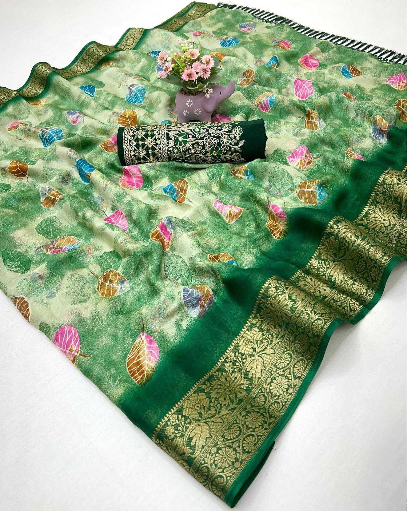 Ynf Dull Moss RIN209 Aangan Sarees Wedding Collections Festive Collections Wholesale Designer Sarees Printed Sarees Zari Border Sarees Manufacturer