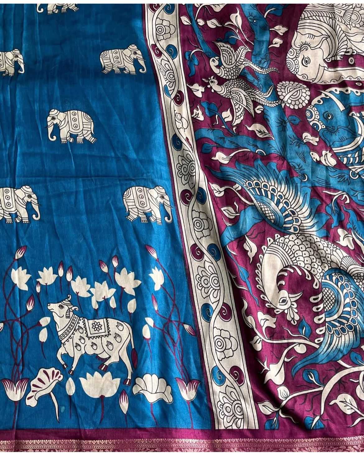 Ynf Fancy RIN203 Cow & Elephant Sarees Wedding Collections Wholesale Designer Sarees Printed Sarees Kalamkari Sarees Manufacturer