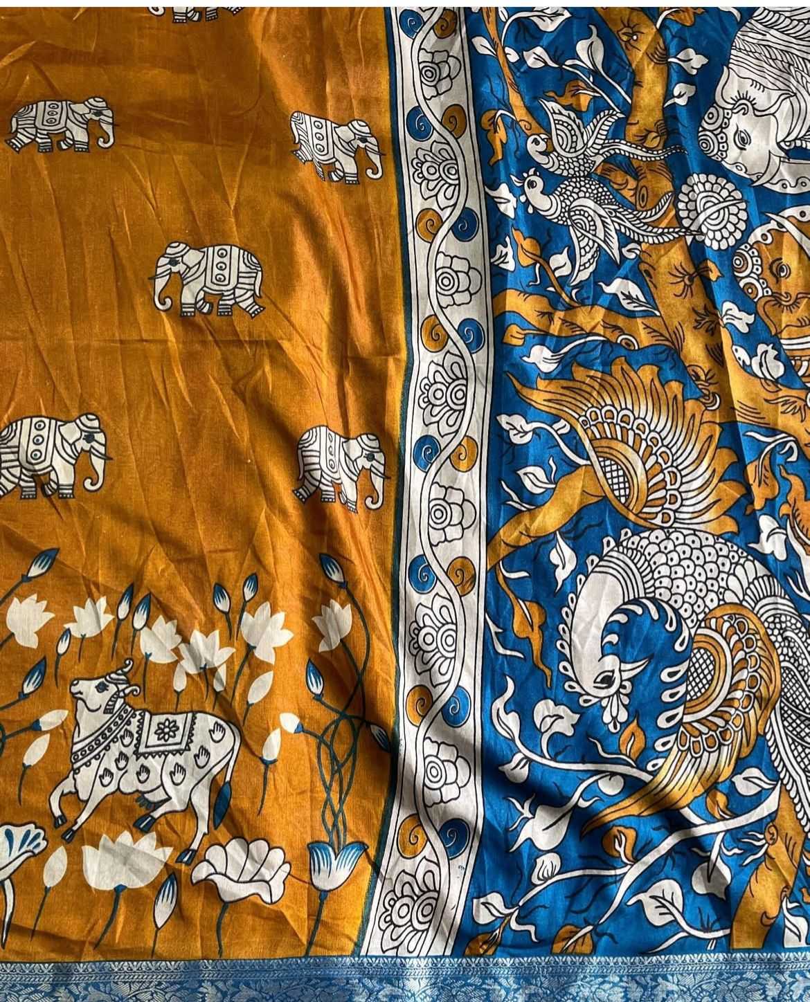 Ynf Fancy RIN203 Cow & Elephant Sarees Wedding Collections Wholesale Designer Sarees Printed Sarees Kalamkari Sarees Manufacturer