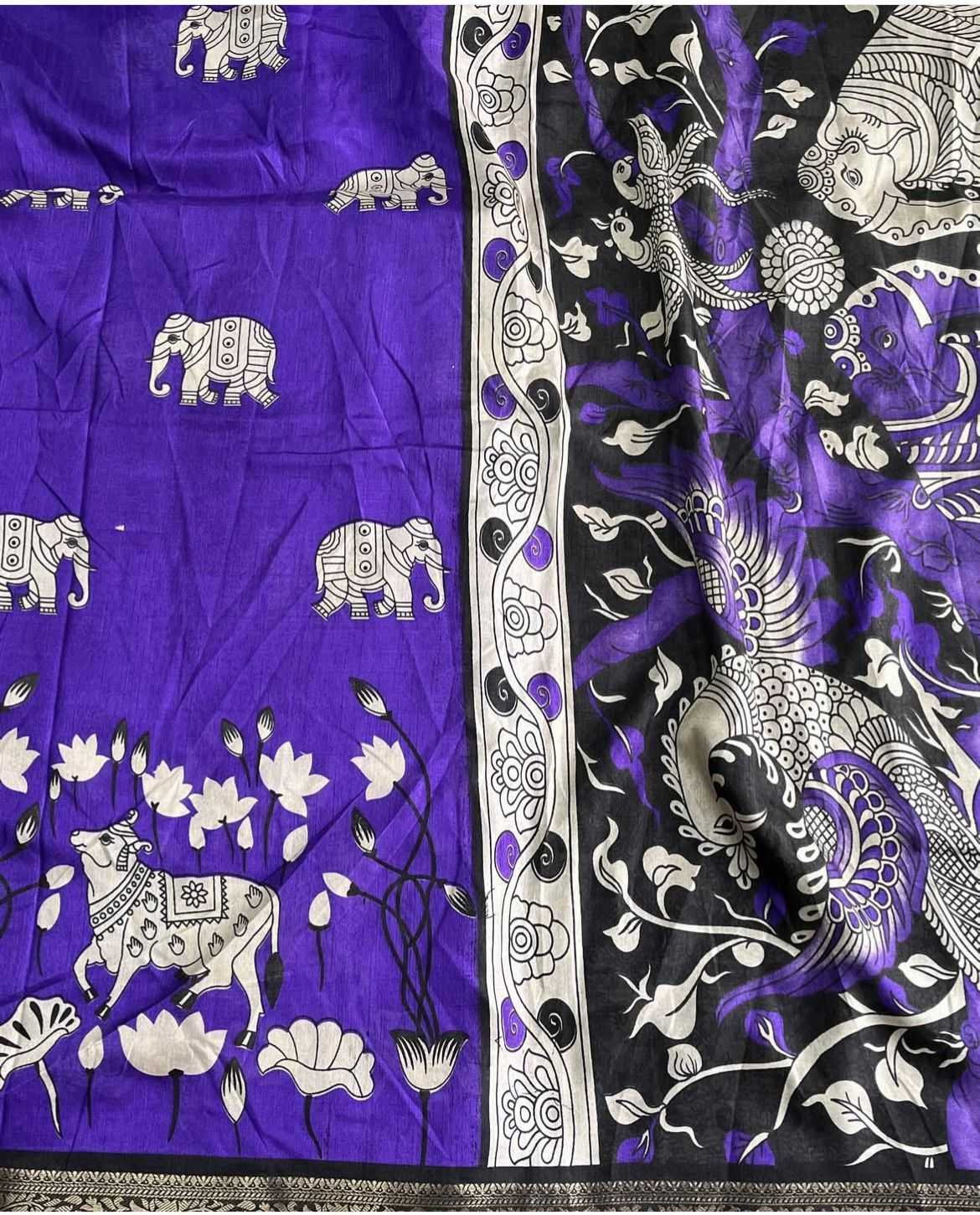 Ynf Fancy RIN203 Cow & Elephant Sarees Wedding Collections Wholesale Designer Sarees Printed Sarees Kalamkari Sarees Manufacturer