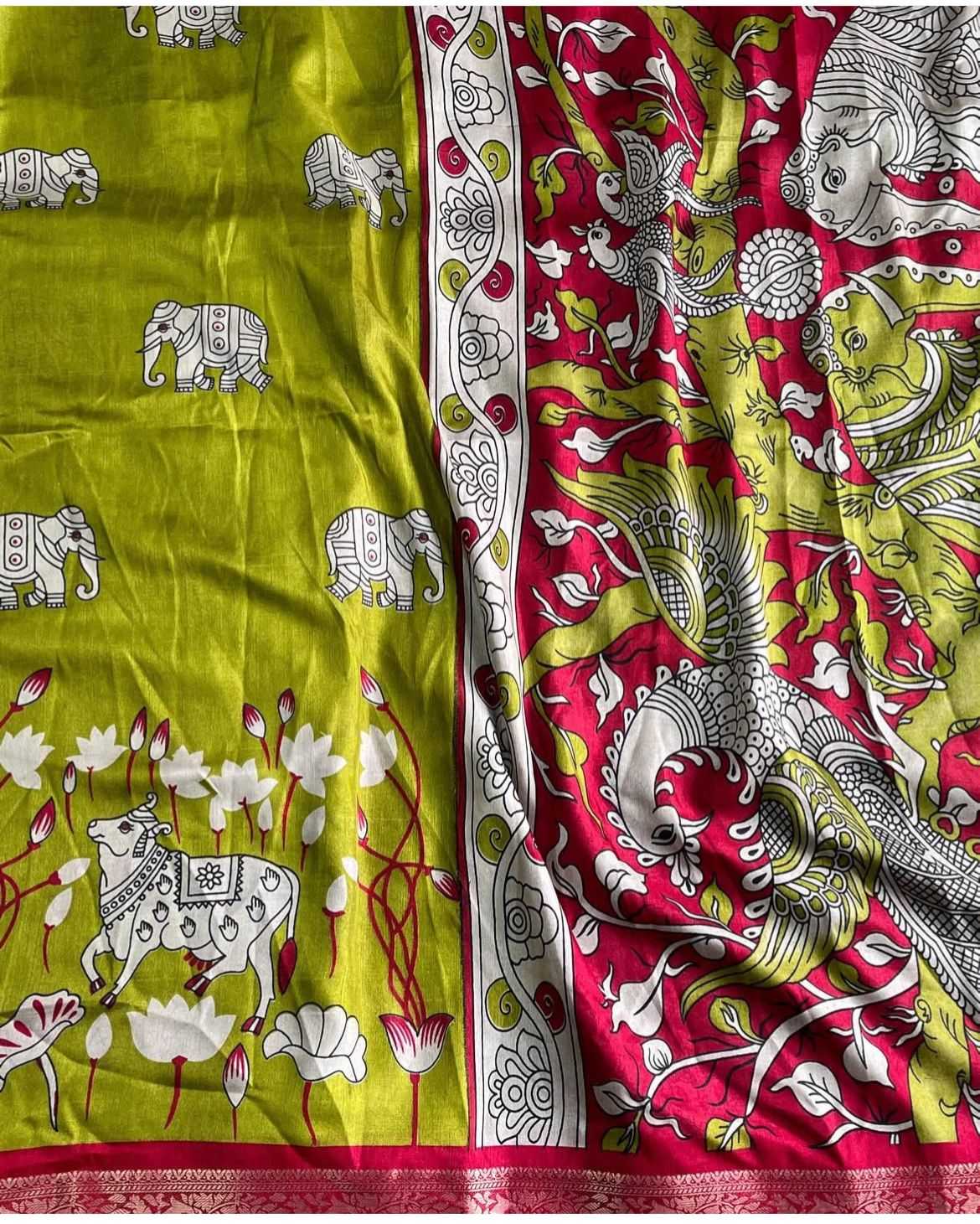 Ynf Fancy RIN203 Cow & Elephant Sarees Wedding Collections Wholesale Designer Sarees Printed Sarees Kalamkari Sarees Manufacturer