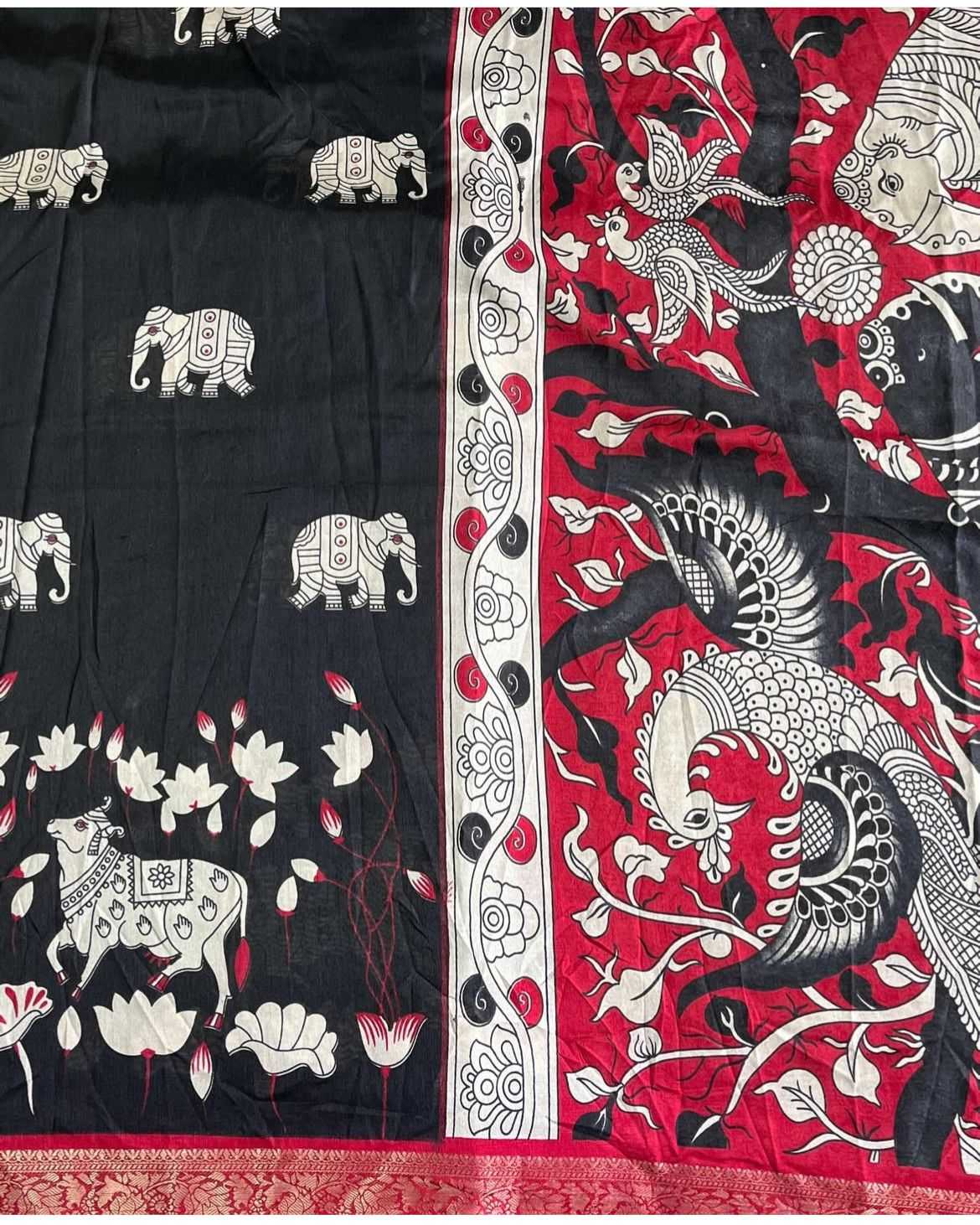 Ynf Fancy RIN203 Cow & Elephant Sarees Wedding Collections Wholesale Designer Sarees Printed Sarees Kalamkari Sarees Manufacturer