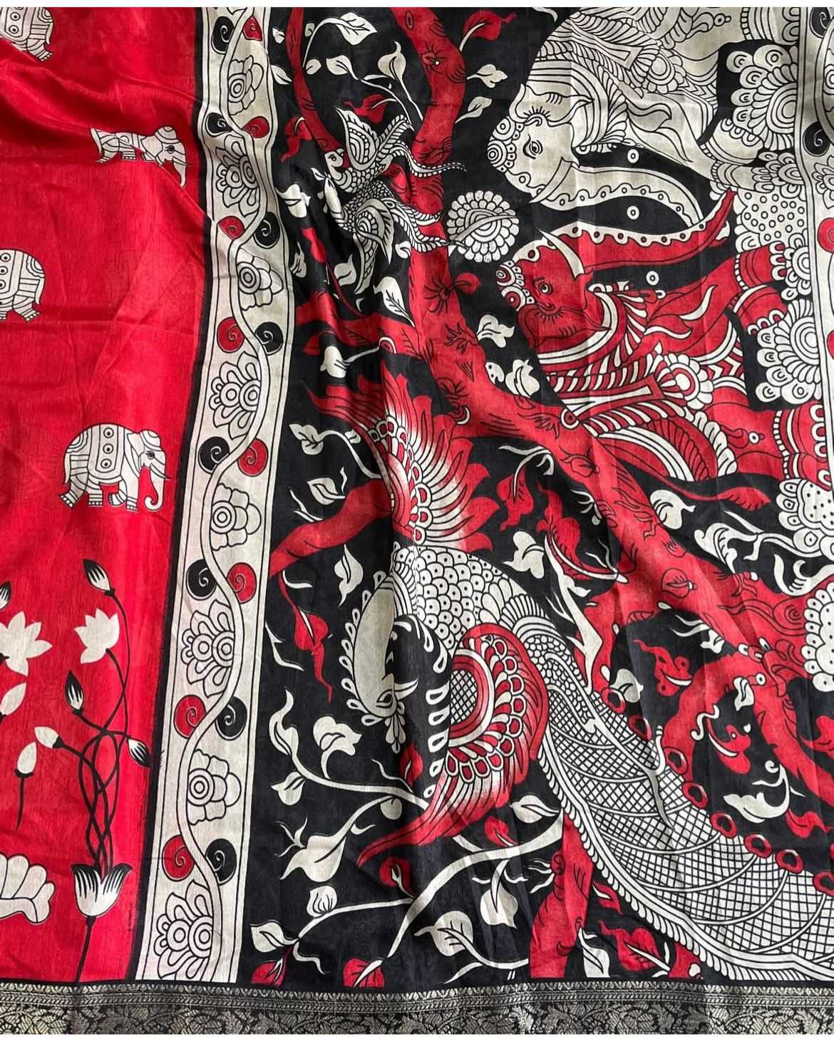 Ynf Fancy RIN203 Cow & Elephant Sarees Wedding Collections Wholesale Designer Sarees Printed Sarees Kalamkari Sarees Manufacturer