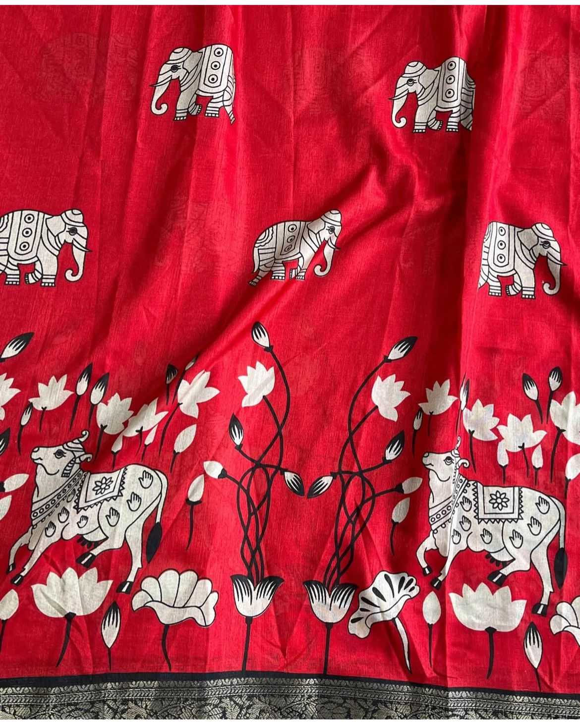 Ynf Fancy RIN203 Cow & Elephant Sarees Wedding Collections Wholesale Designer Sarees Printed Sarees Kalamkari Sarees Manufacturer