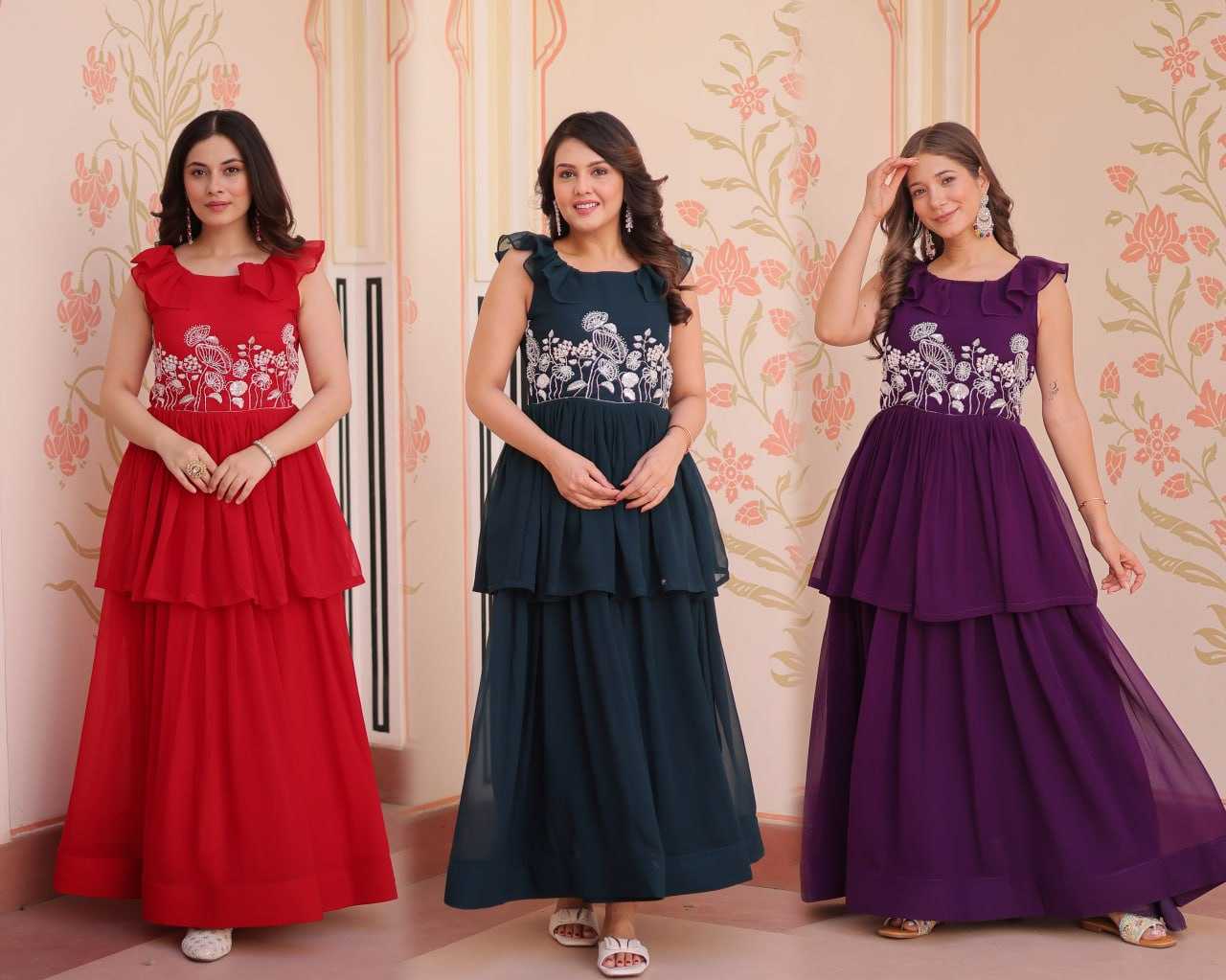Ynf Faux Blooming KESH489 1175 Gowns Wholesale Fancy Gowns Embroidery Gowns Manufacturer