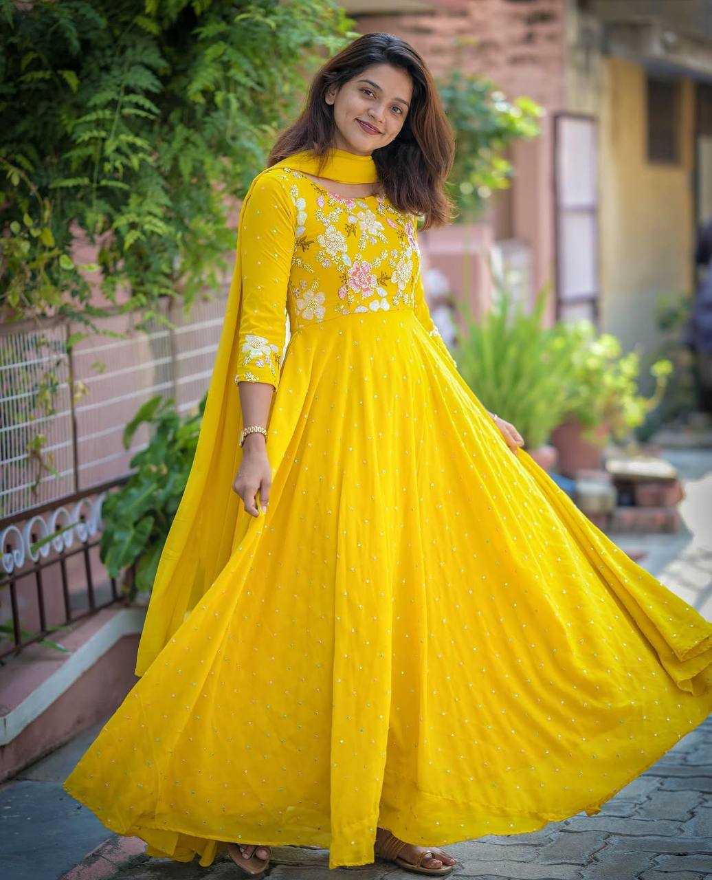 Ynf Faux Georgette KESH497 218 Gowns Wholesale Fancy Gowns Embroidery Gowns Designer Gowns Manufacturer