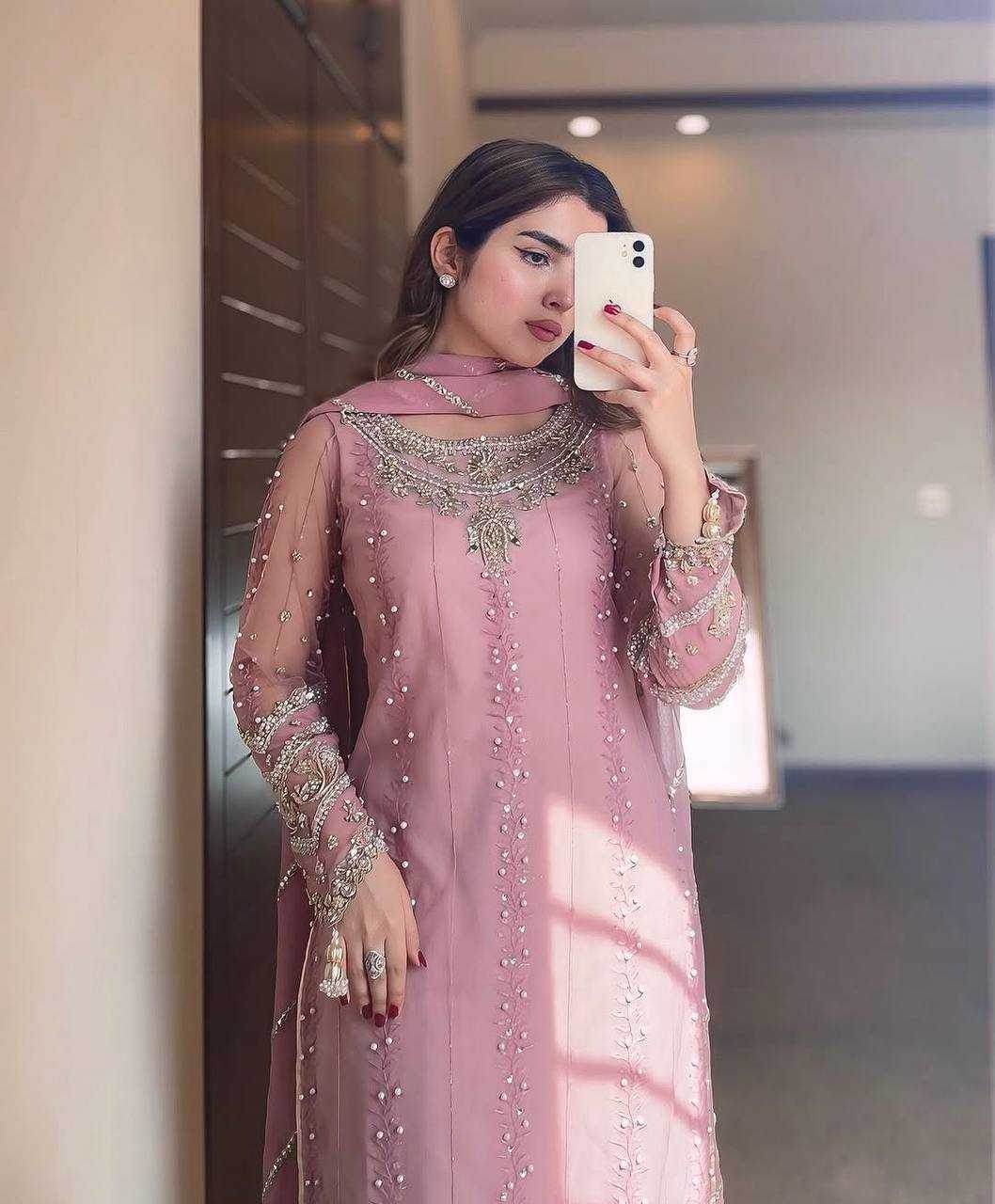 Ynf Faux Georgette KESH141 207 Suits & Dresses Wedding Collections Festive Collections Wholesale Embroidery Suits Palazzo Suit Georgette Suit Manufacturer