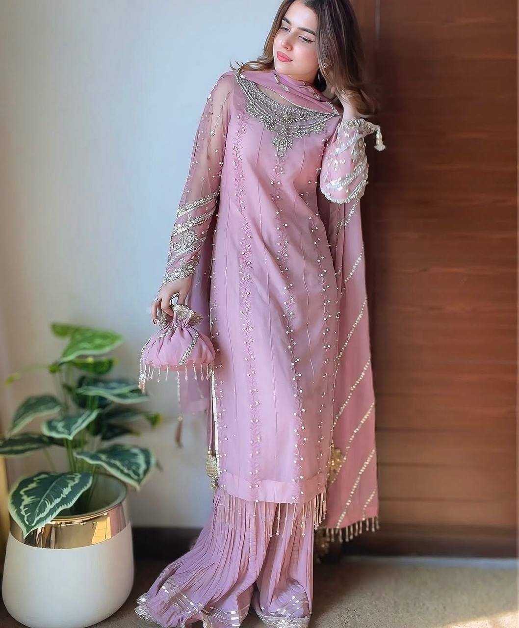 Ynf Faux Georgette KESH141 207 Suits & Dresses Wedding Collections Festive Collections Wholesale Embroidery Suits Palazzo Suit Georgette Suit Manufacturer
