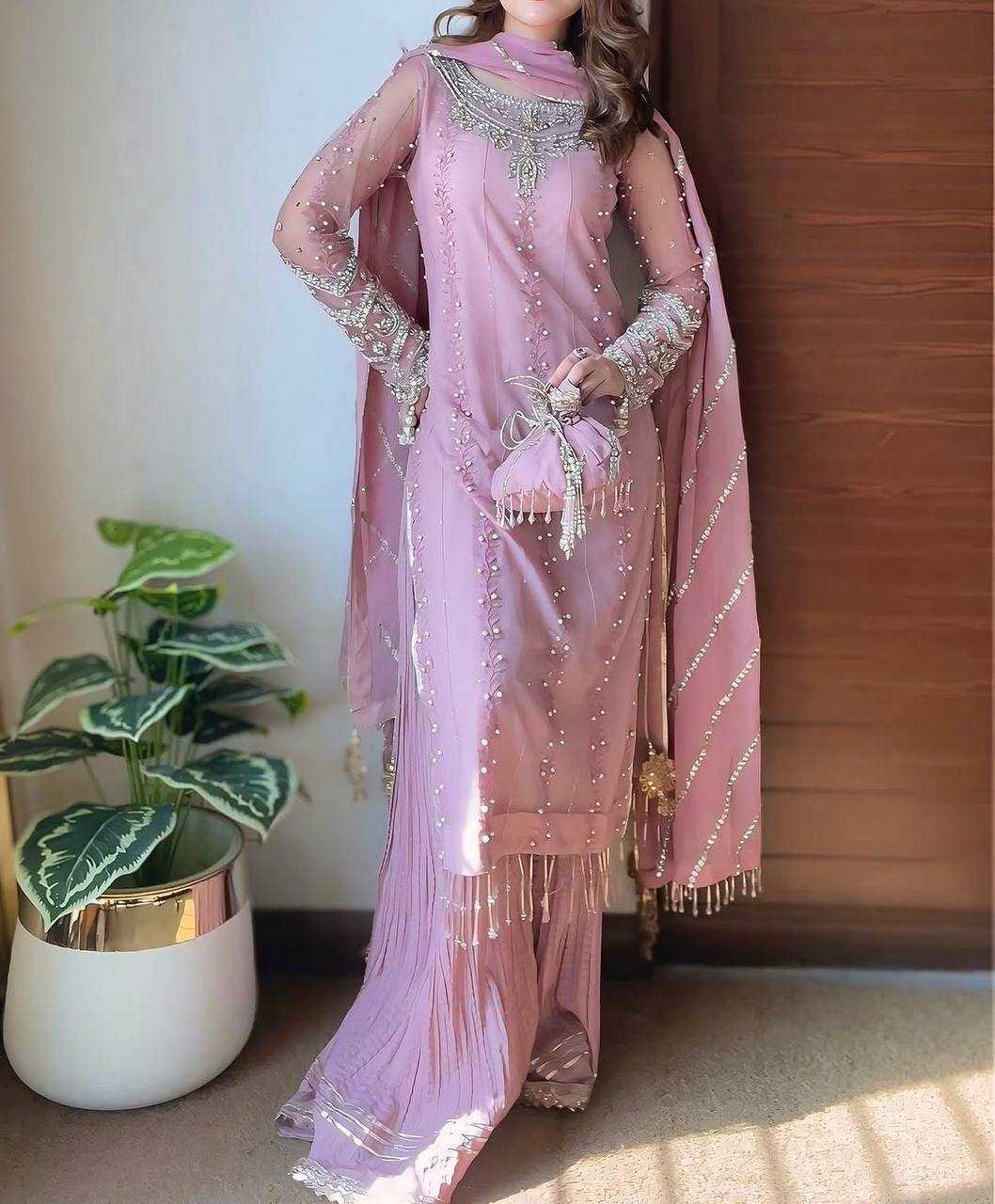 Ynf Faux Georgette KESH141 207 Suits & Dresses Wedding Collections Festive Collections Wholesale Embroidery Suits Palazzo Suit Georgette Suit Manufacturer