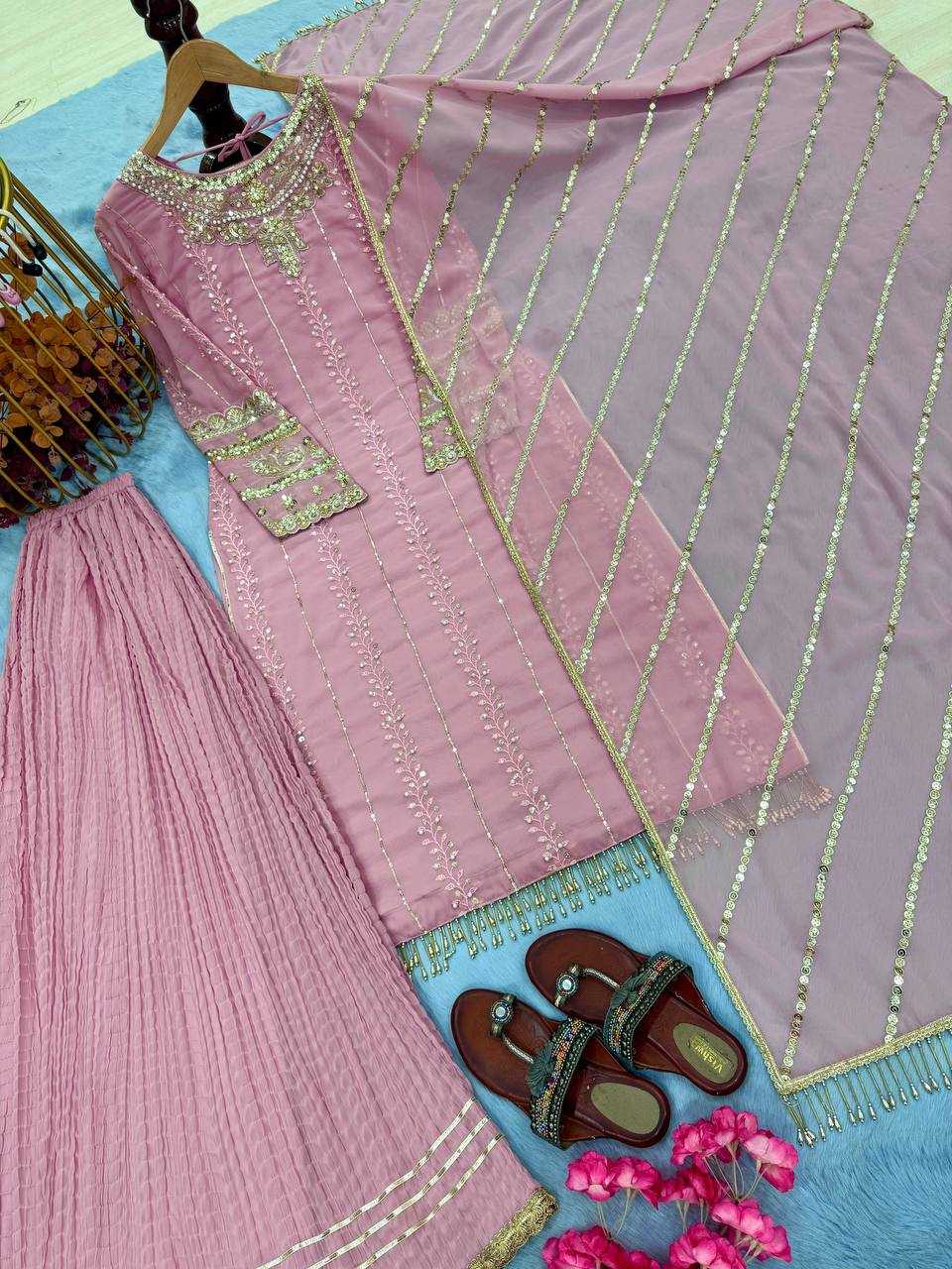 Ynf Faux Georgette KESH141 207 Suits & Dresses Wedding Collections Festive Collections Wholesale Embroidery Suits Palazzo Suit Georgette Suit Manufacturer