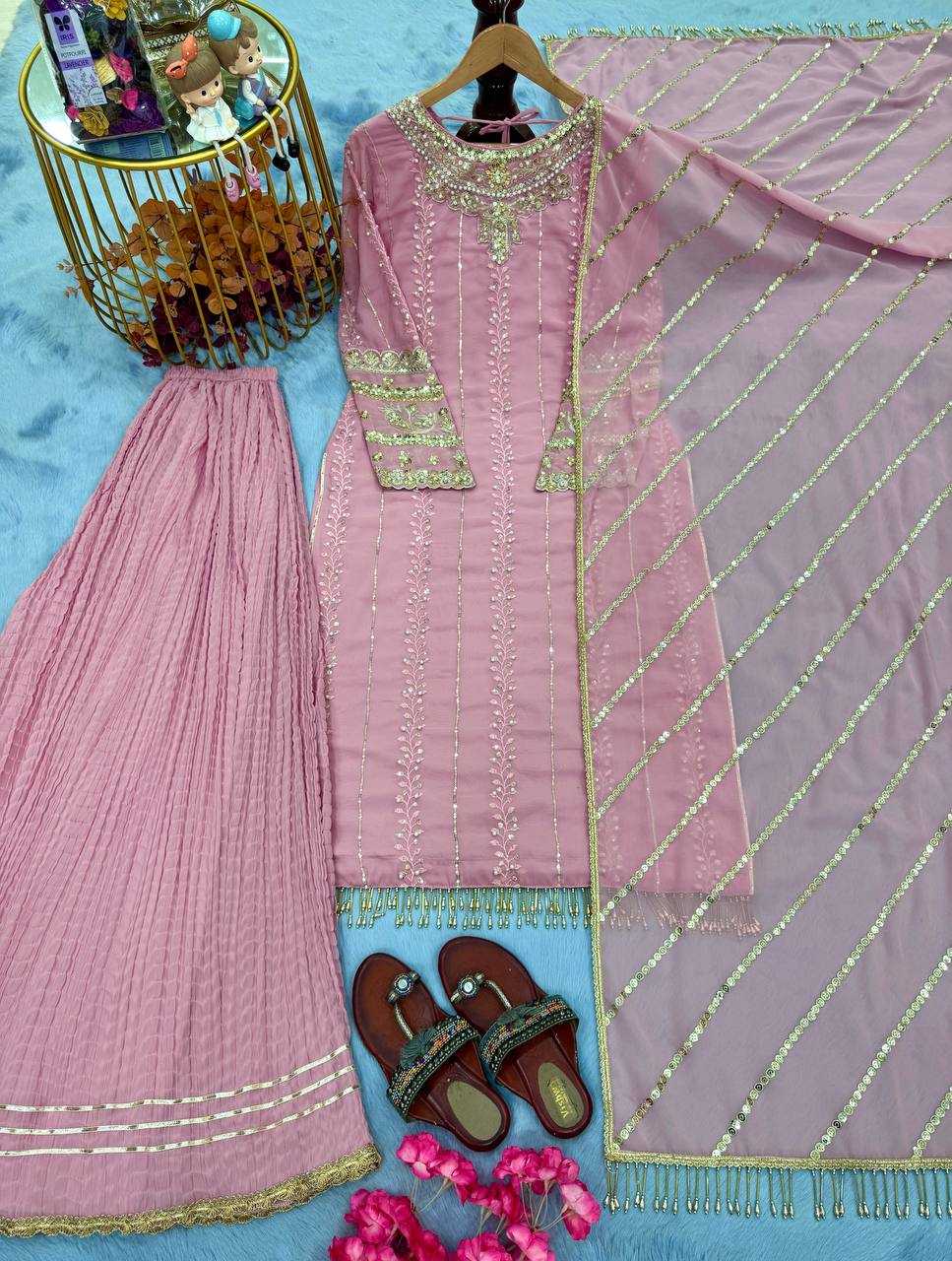 Ynf Faux Georgette KESH141 207 Suits & Dresses Wedding Collections Festive Collections Wholesale Embroidery Suits Palazzo Suit Georgette Suit Manufacturer