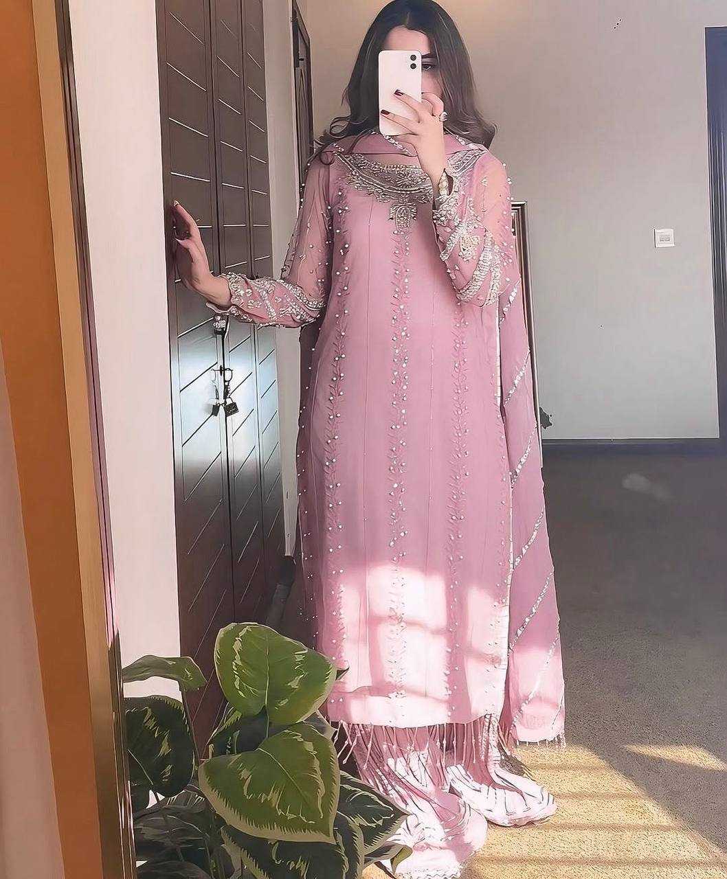 Ynf Faux Georgette KESH141 207 Suits & Dresses Wedding Collections Festive Collections Wholesale Embroidery Suits Palazzo Suit Georgette Suit Manufacturer