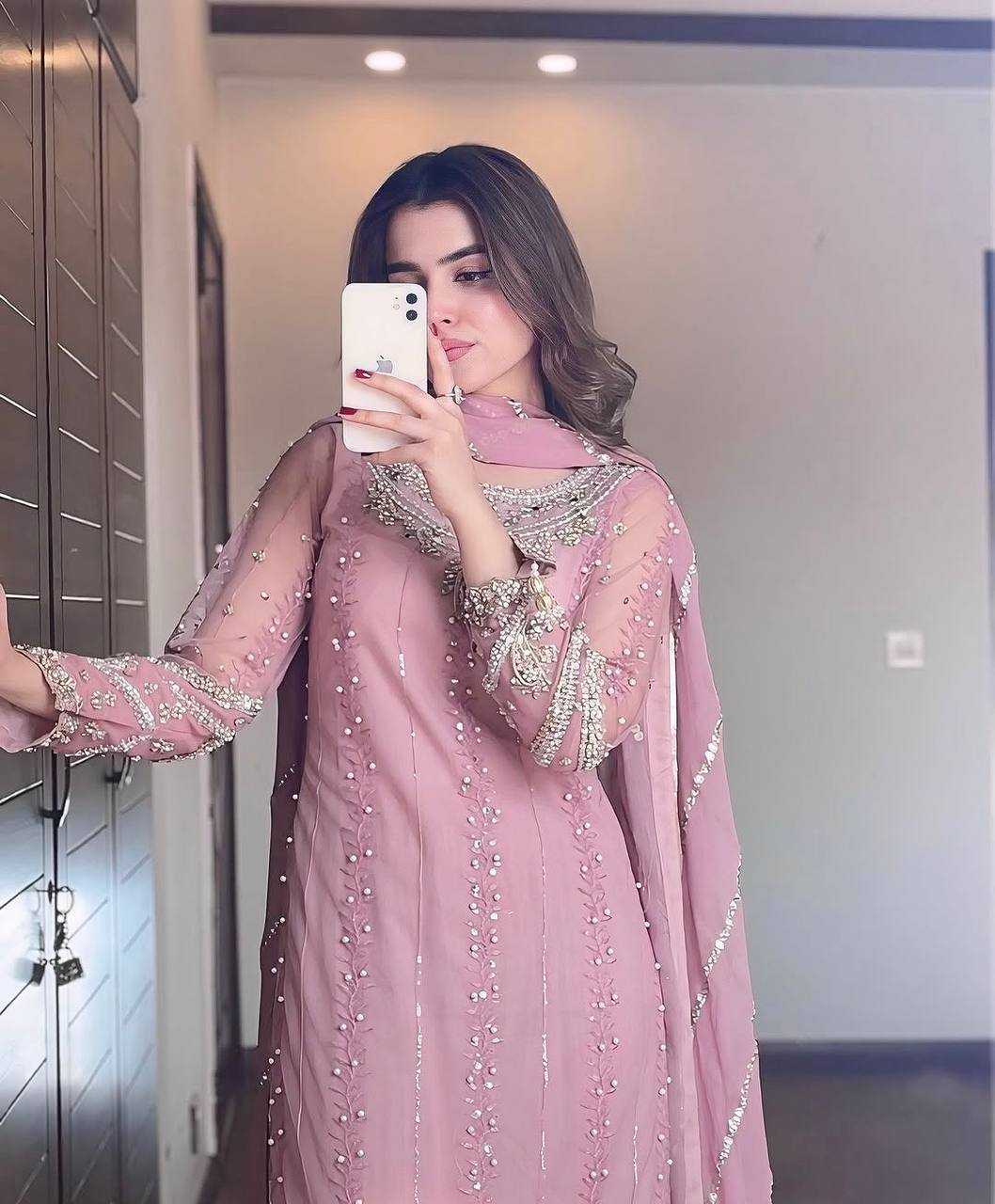 Ynf Faux Georgette KESH141 207 Suits & Dresses Wedding Collections Festive Collections Wholesale Embroidery Suits Palazzo Suit Georgette Suit Manufacturer