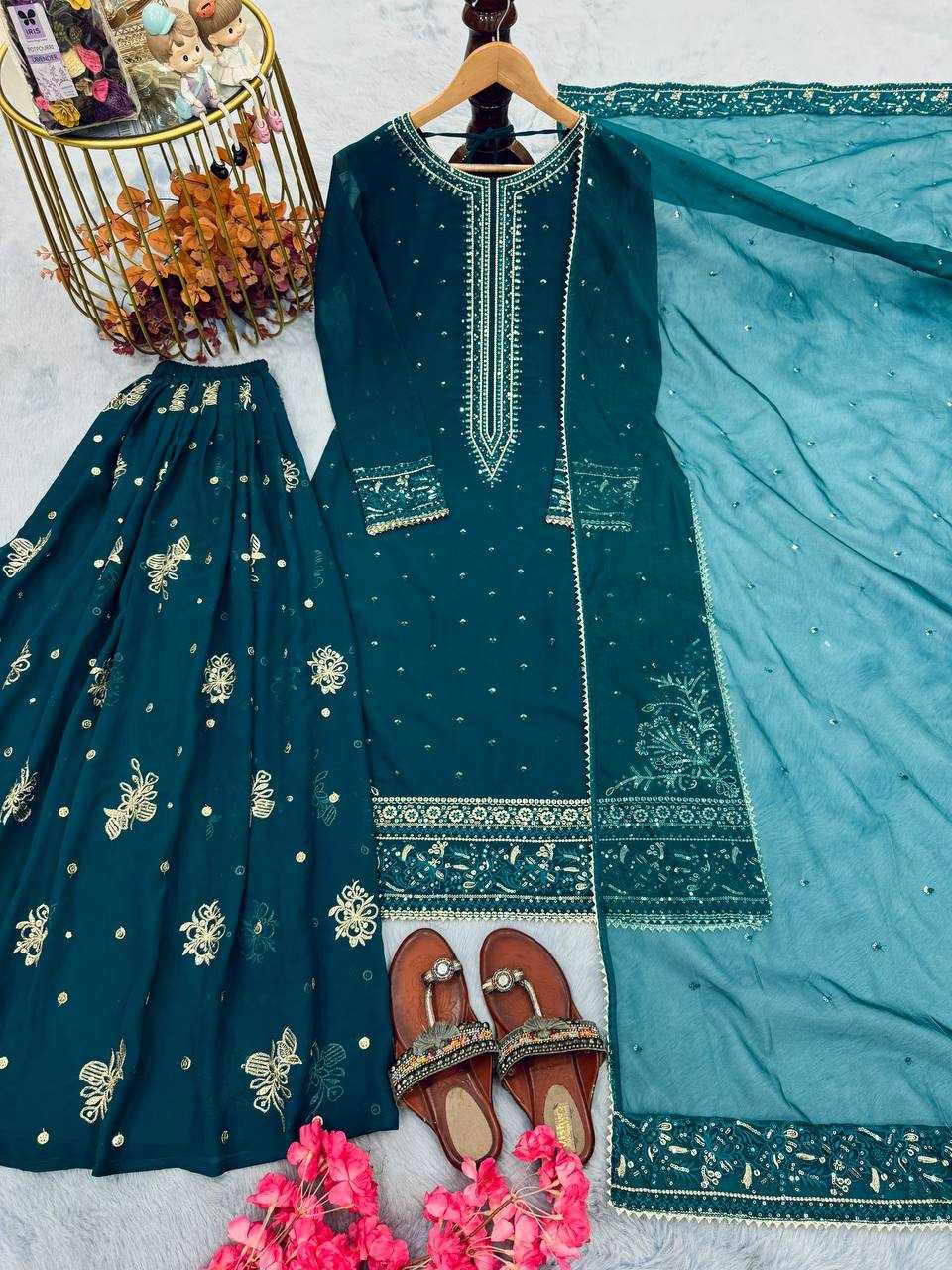 Ynf Faux Georgette KESH141 209 Suits & Dresses Wedding Collections Festive Collections Wholesale Palazzo Suit Georgette Suit Embroidered Suits Manufacturer