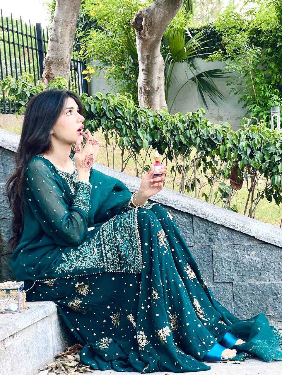 Ynf Faux Georgette KESH141 209 Suits & Dresses Wedding Collections Festive Collections Wholesale Palazzo Suit Georgette Suit Embroidered Suits Manufacturer