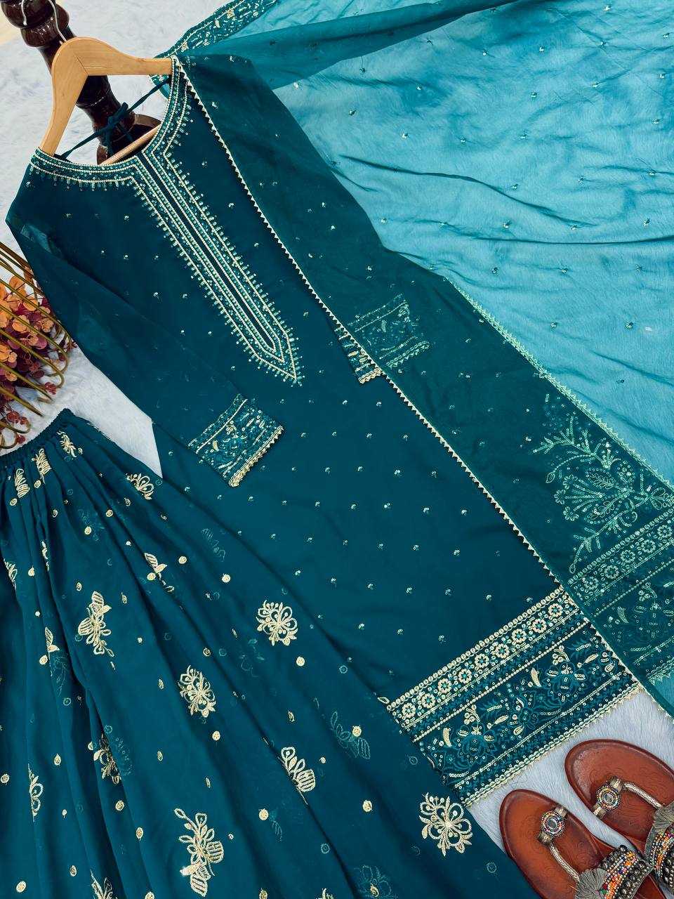 Ynf Faux Georgette KESH141 209 Suits & Dresses Wedding Collections Festive Collections Wholesale Palazzo Suit Georgette Suit Embroidered Suits Manufacturer
