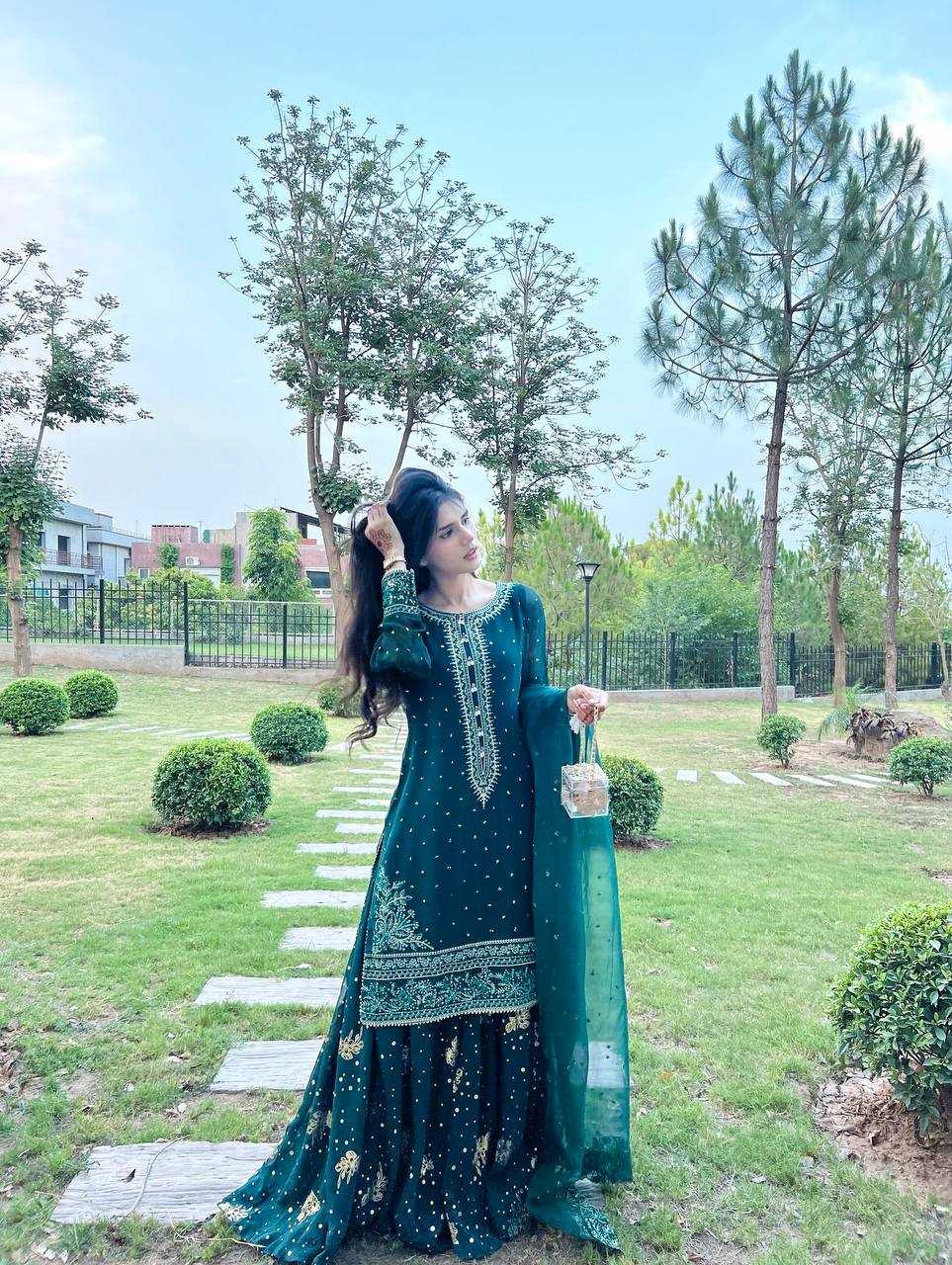 Ynf Faux Georgette KESH141 209 Suits & Dresses Wedding Collections Festive Collections Wholesale Palazzo Suit Georgette Suit Embroidered Suits Manufacturer