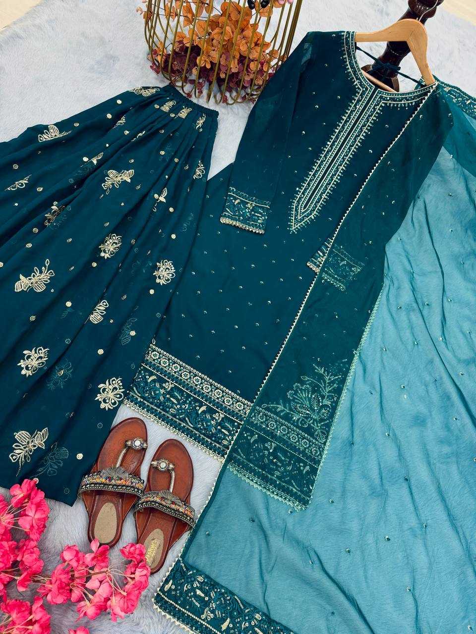 Ynf Faux Georgette KESH141 209 Suits & Dresses Wedding Collections Festive Collections Wholesale Palazzo Suit Georgette Suit Embroidered Suits Manufacturer