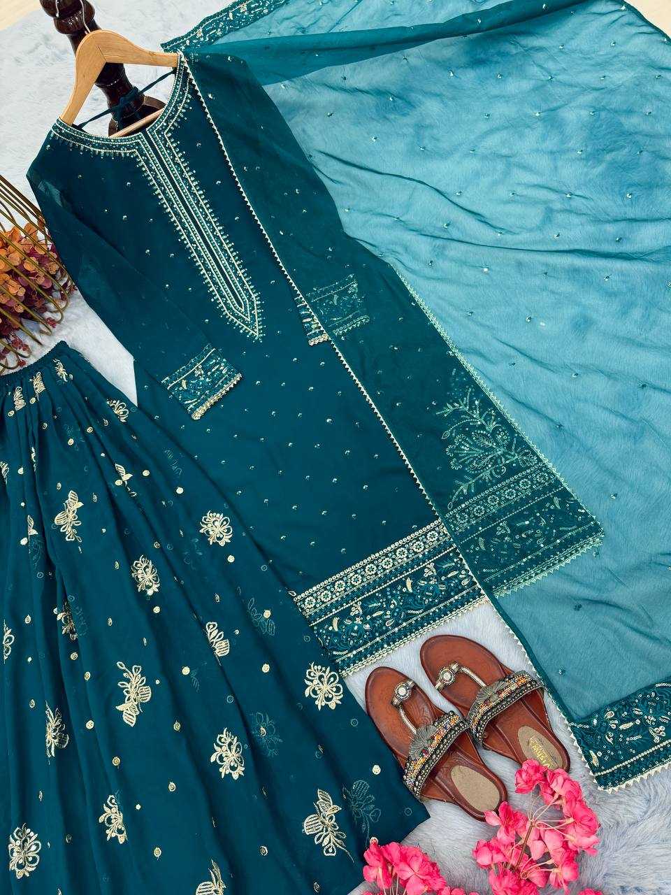 Ynf Faux Georgette KESH141 209 Suits & Dresses Wedding Collections Festive Collections Wholesale Palazzo Suit Georgette Suit Embroidered Suits Manufacturer