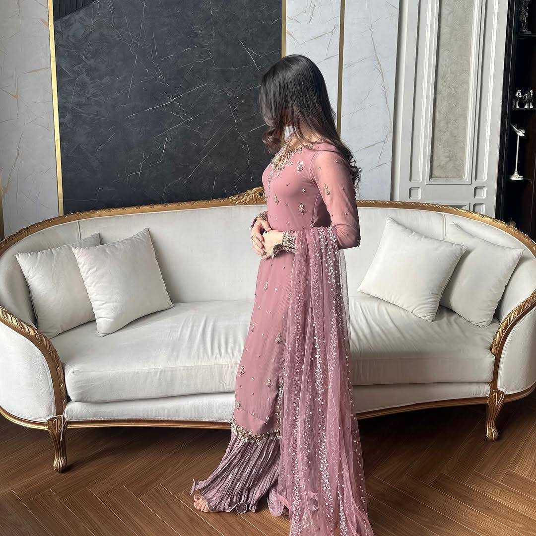 Ynf Faux Georgette KESH158 10098 Suits & Dresses Wedding Collections Festive Collections Wholesale Embroidery Suits Palazzo Suit Georgette Suit Manufacturer