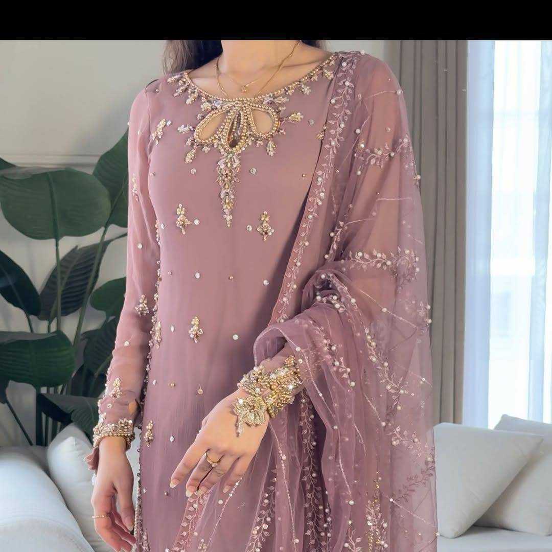 Ynf Faux Georgette KESH158 10098 Suits & Dresses Wedding Collections Festive Collections Wholesale Embroidery Suits Palazzo Suit Georgette Suit Manufacturer