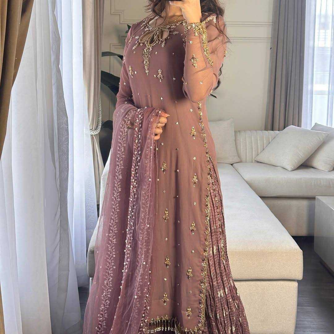 Ynf Faux Georgette KESH158 10098 Suits & Dresses Wedding Collections Festive Collections Wholesale Embroidery Suits Palazzo Suit Georgette Suit Manufacturer