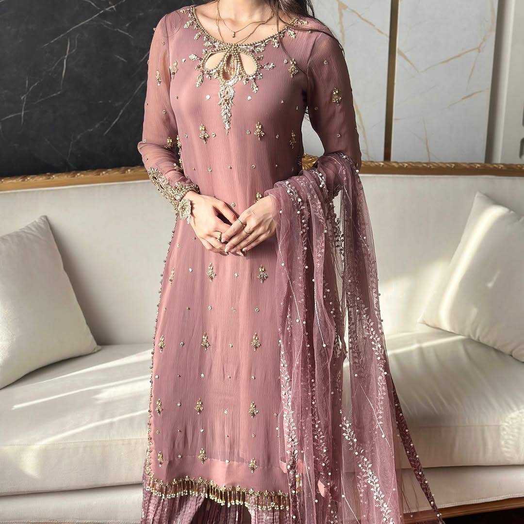 Ynf Faux Georgette KESH158 10098 Suits & Dresses Wedding Collections Festive Collections Wholesale Embroidery Suits Palazzo Suit Georgette Suit Manufacturer