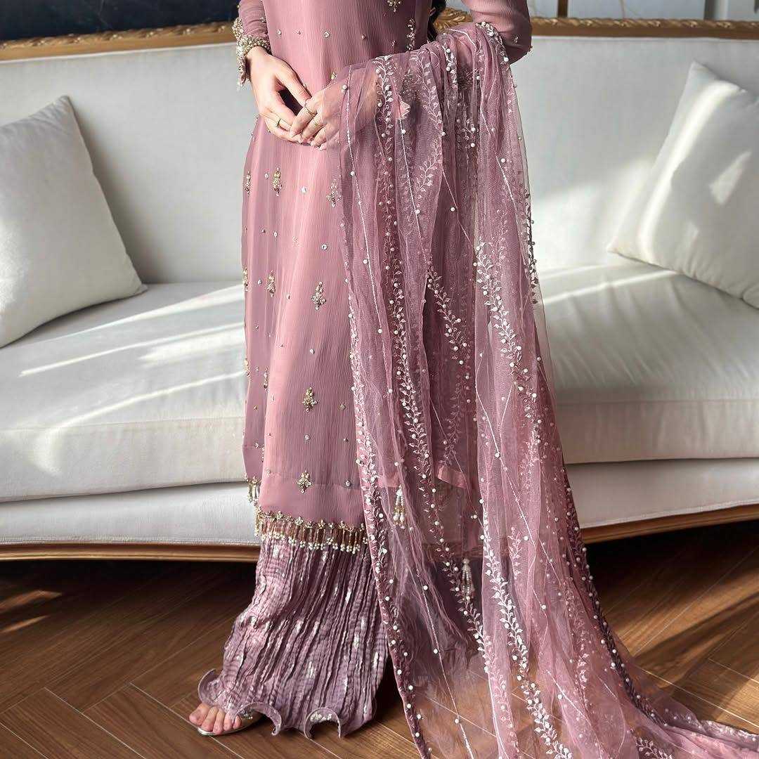 Ynf Faux Georgette KESH158 10098 Suits & Dresses Wedding Collections Festive Collections Wholesale Embroidery Suits Palazzo Suit Georgette Suit Manufacturer