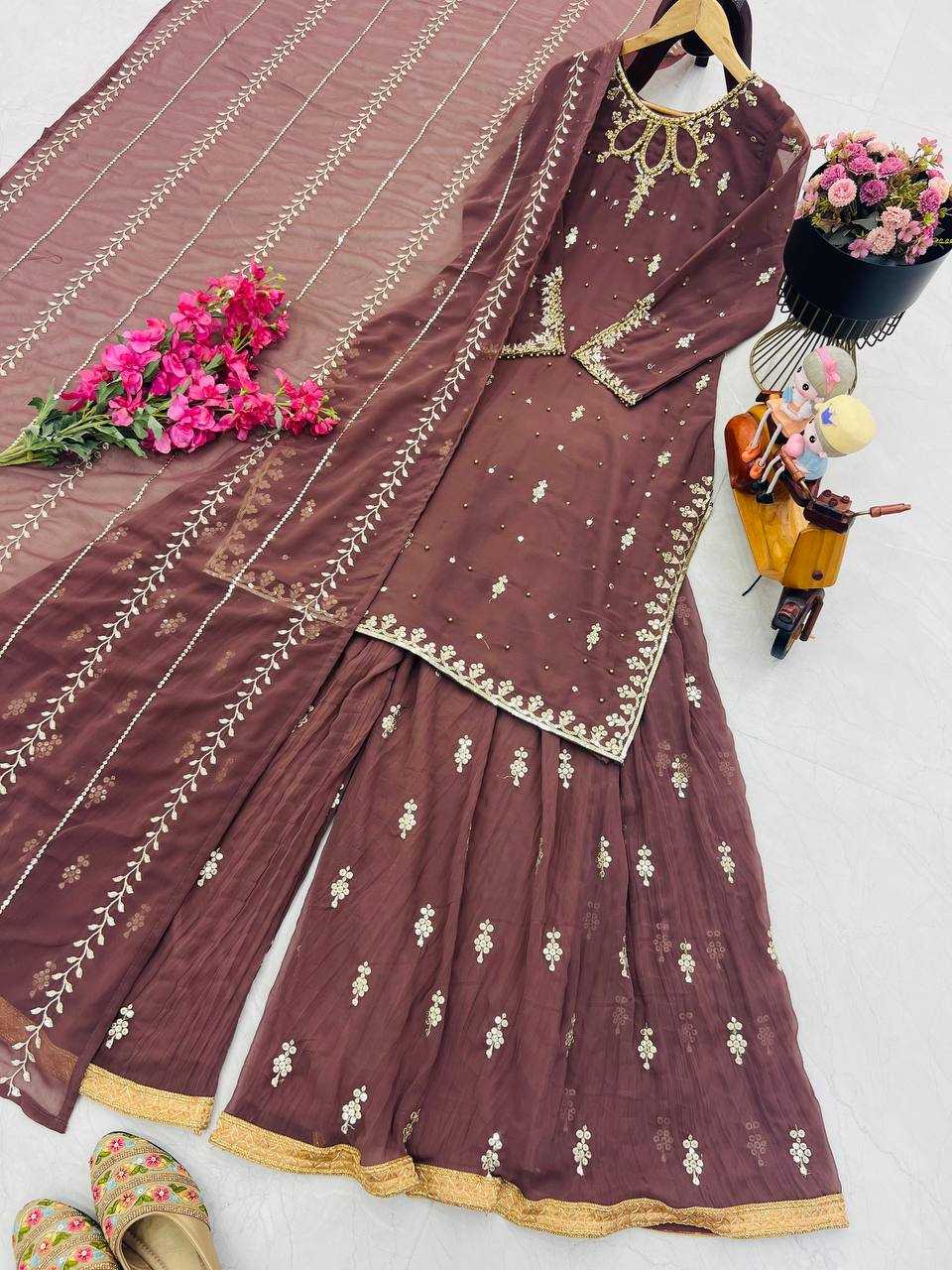 Ynf Faux Georgette KESH158 10098 Suits & Dresses Wedding Collections Festive Collections Wholesale Embroidery Suits Palazzo Suit Georgette Suit Manufacturer