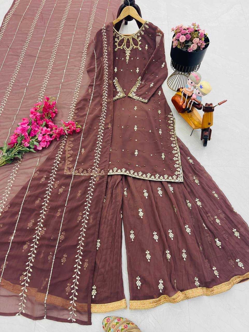 Ynf Faux Georgette KESH158 10098 Suits & Dresses Wedding Collections Festive Collections Wholesale Embroidery Suits Palazzo Suit Georgette Suit Manufacturer