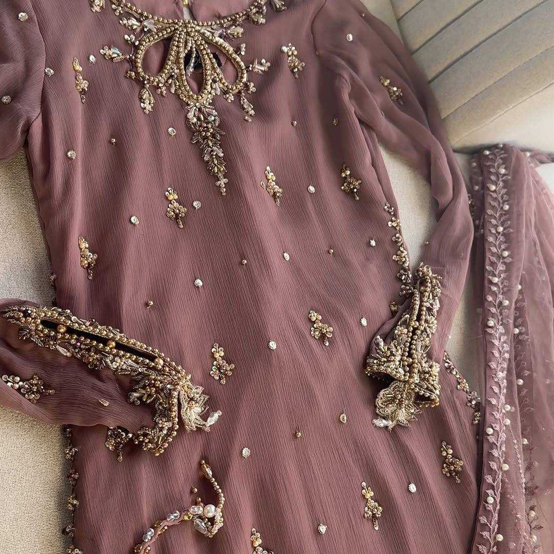 Ynf Faux Georgette KESH158 10098 Suits & Dresses Wedding Collections Festive Collections Wholesale Embroidery Suits Palazzo Suit Georgette Suit Manufacturer