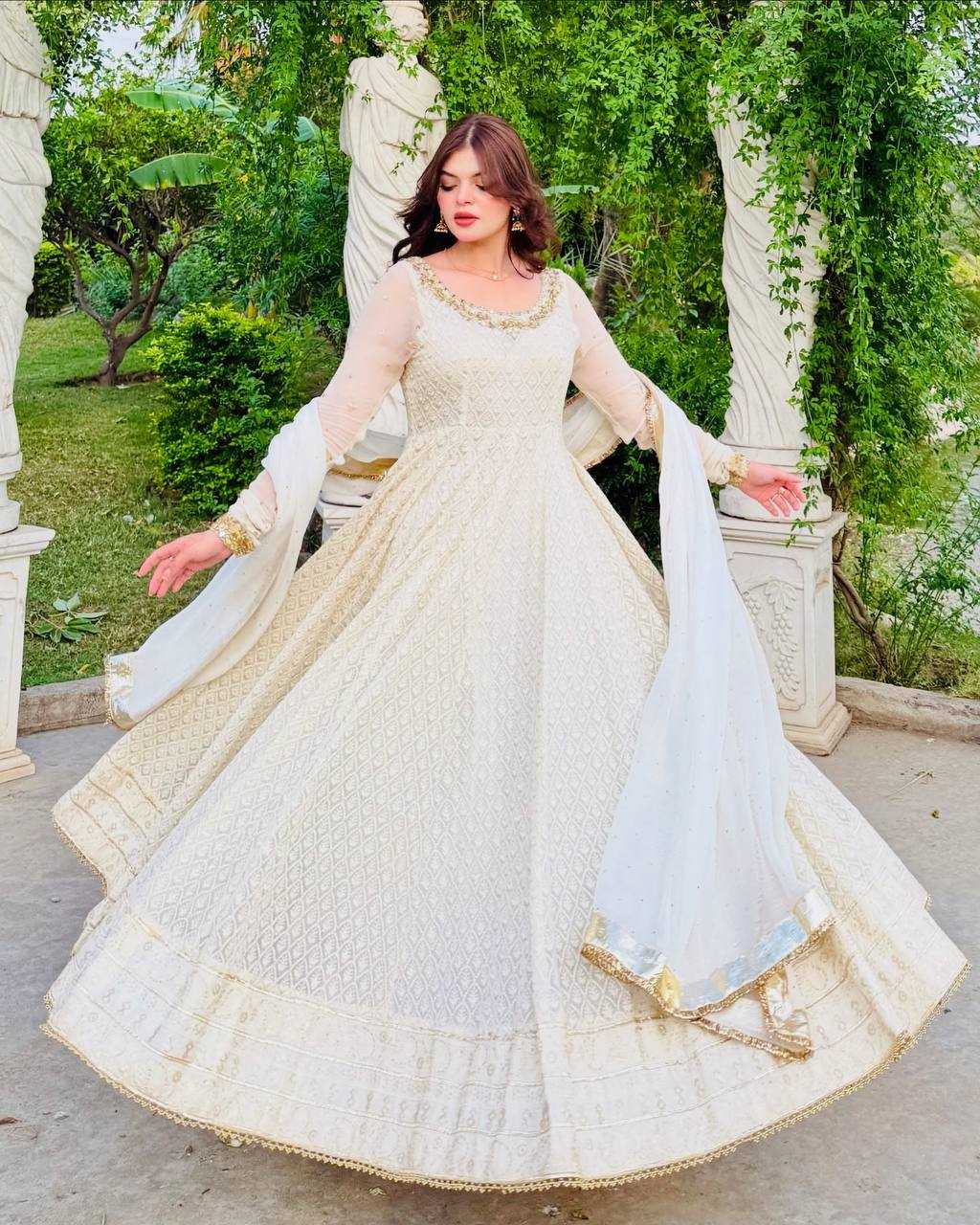 Ynf Faux Georgette KESH158 10100 Gowns Wedding Collections Festive Collections Wholesale Embroidery Gowns Georgette Gown Gown With Dupatta Manufacturer