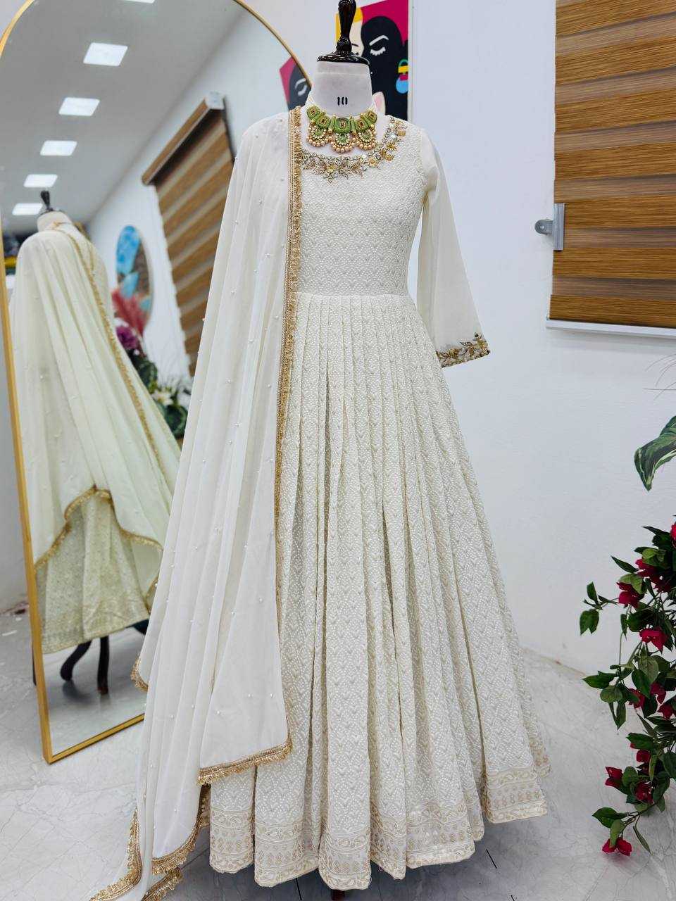 Ynf Faux Georgette KESH158 10100 Gowns Wedding Collections Festive Collections Wholesale Embroidery Gowns Georgette Gown Gown With Dupatta Manufacturer