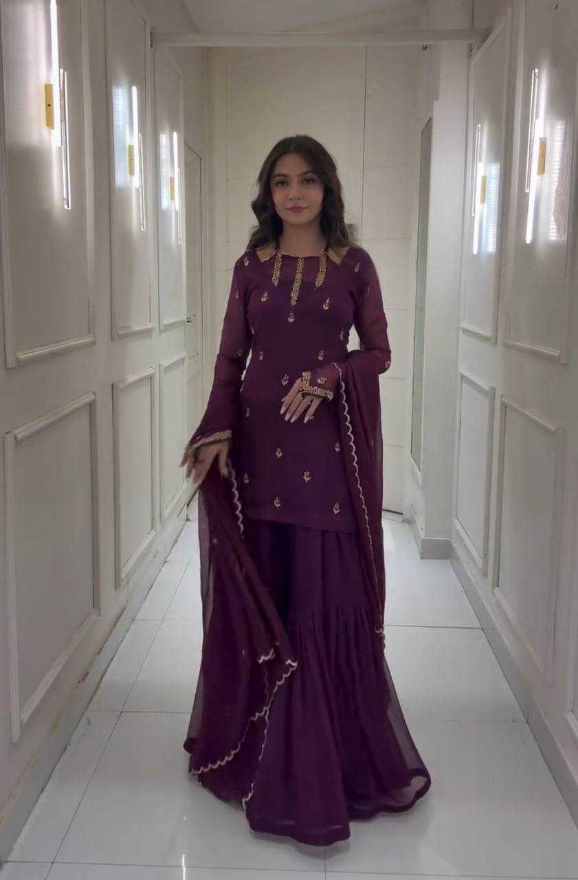 Ynf Faux Georgette KESH158 10102 Suits & Dresses Wedding Collections Festive Collections Wholesale Embroidery Suits Palazzo Suit Georgette Suit Manufacturer