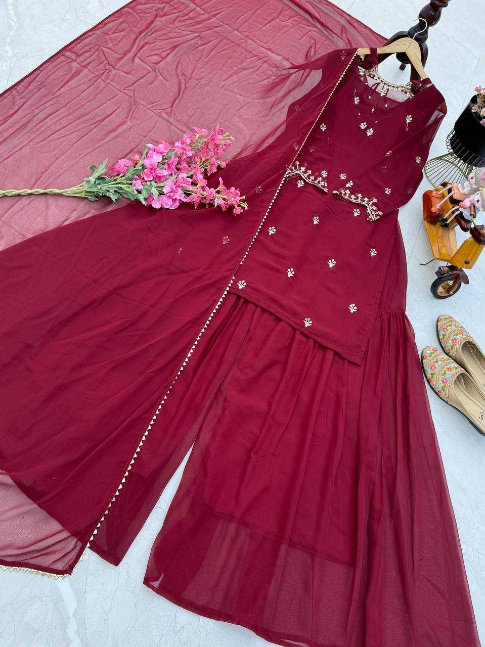 Ynf Faux Georgette KESH158 10102 Suits & Dresses Wedding Collections Festive Collections Wholesale Embroidery Suits Palazzo Suit Georgette Suit Manufacturer